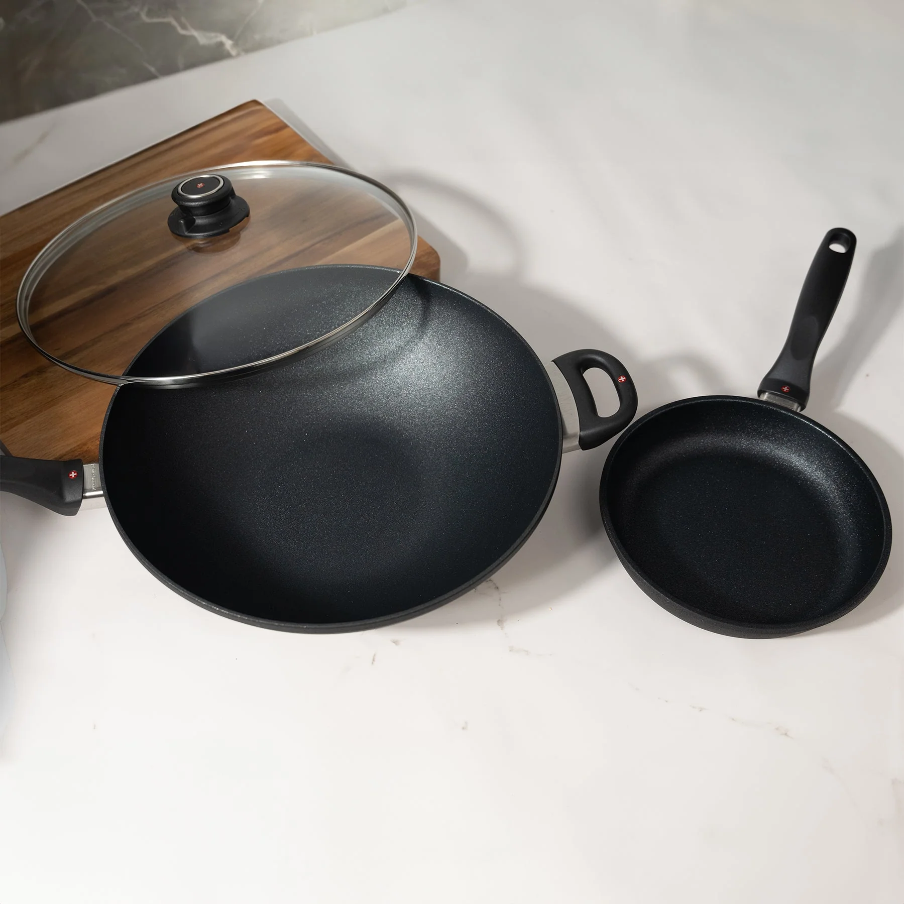 XD Nonstick 8" Fry Pan & 12.5" Wok with Glass Lid Set - Image 3