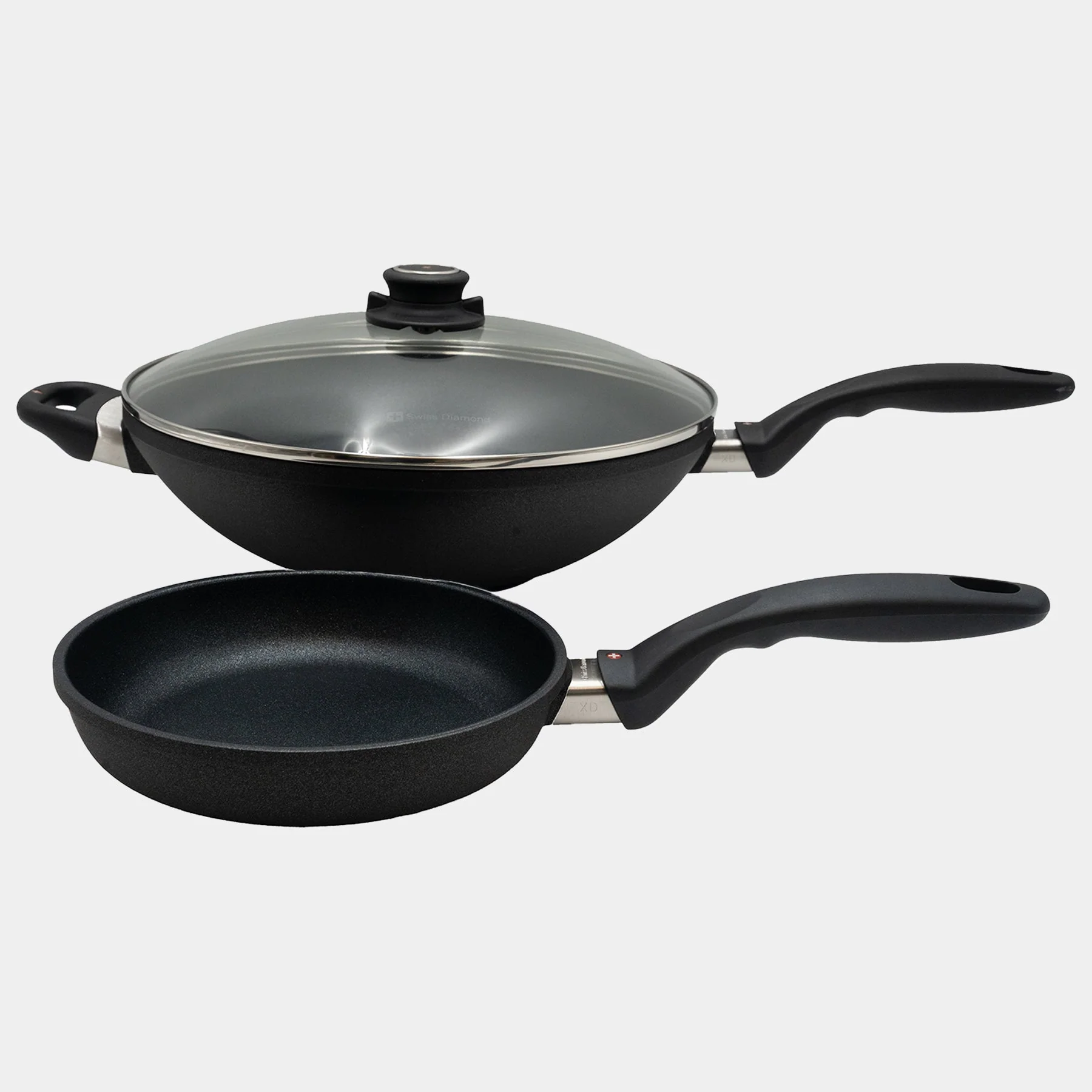 XD Nonstick 8" Fry Pan & 12.5" Wok with Glass Lid Set - Image 4