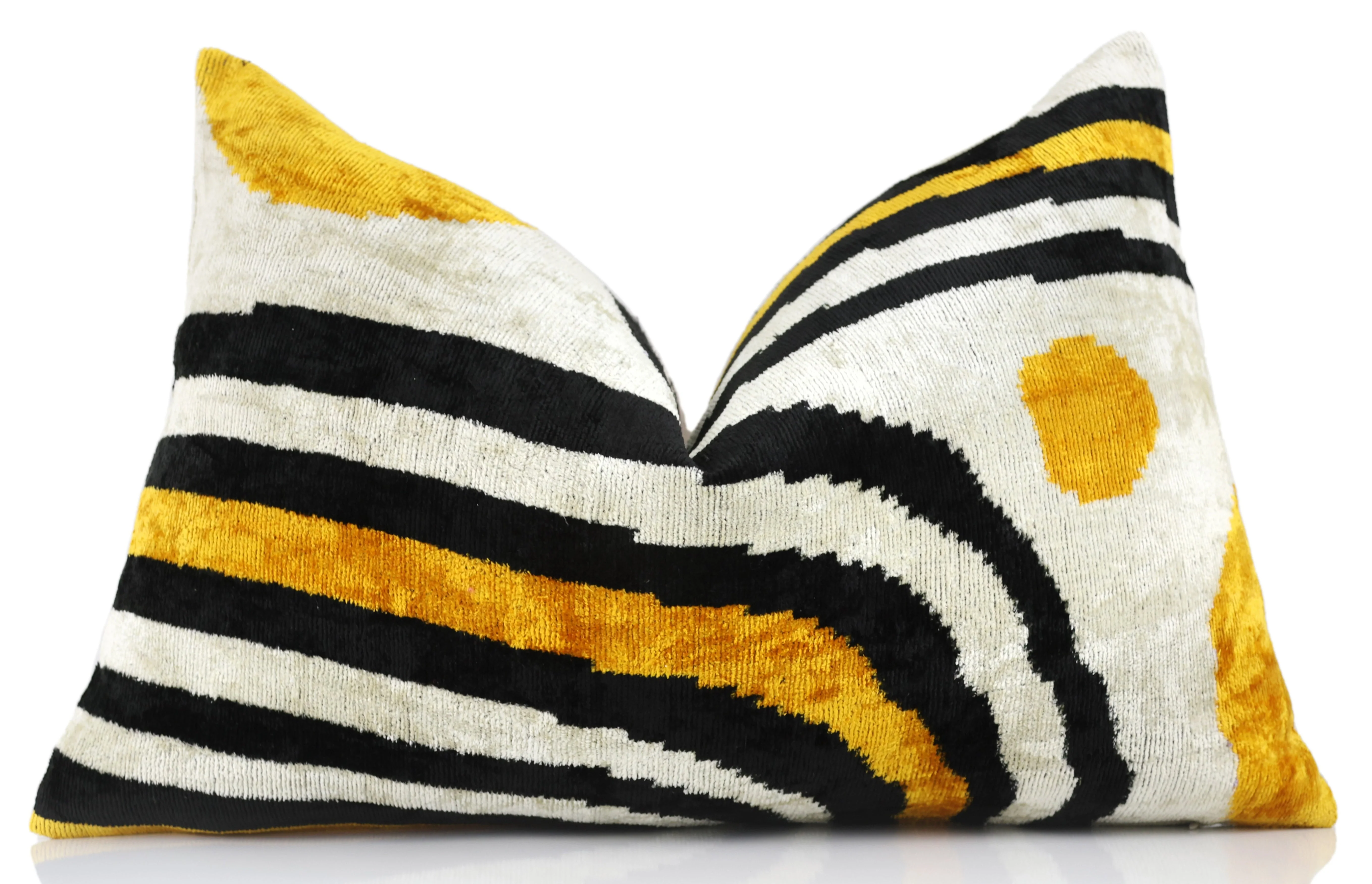 Yellow, Black & White Wave Pattern Velvet Throw Pillow – 16x24 in | Handmade Luxury Accent - Image 5