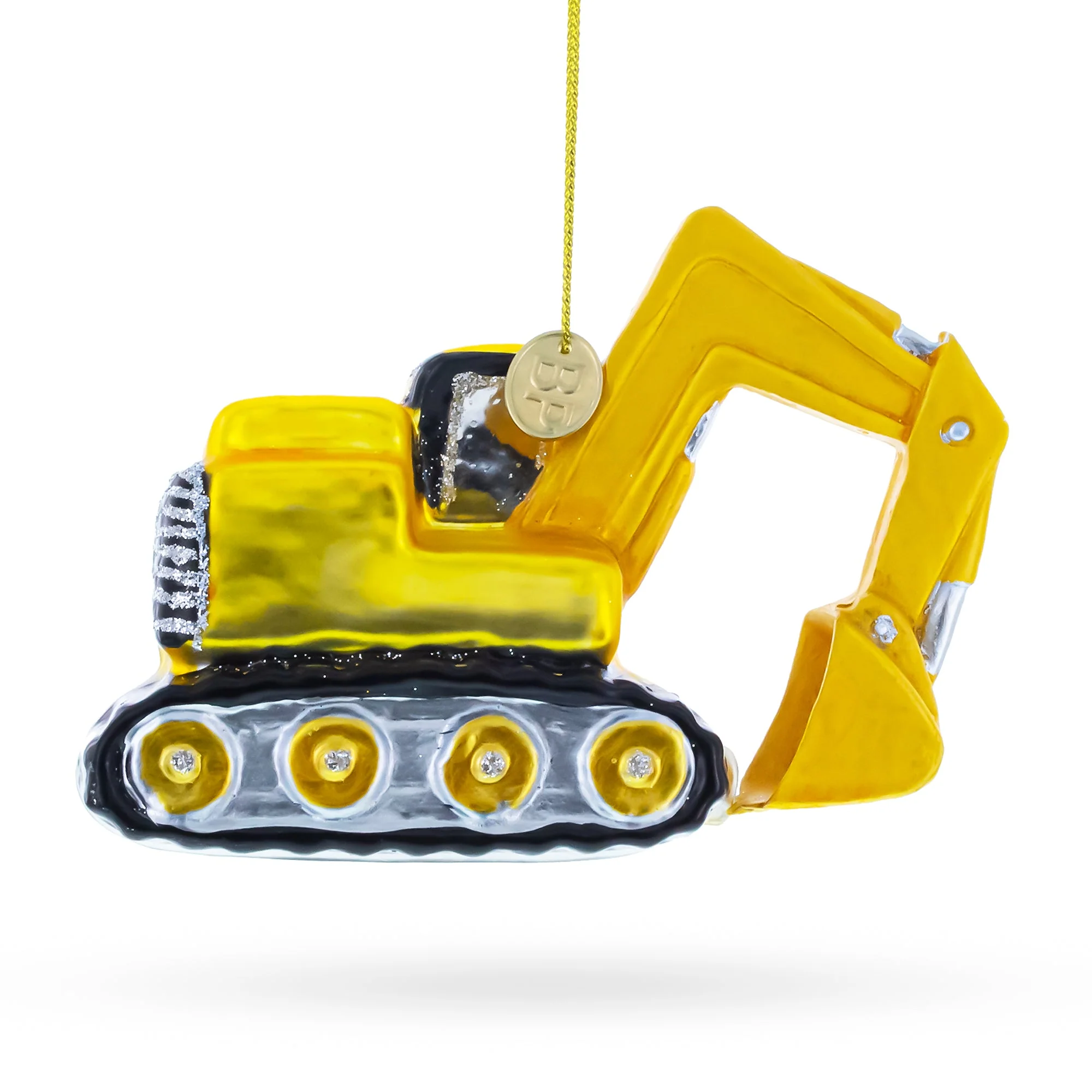 Excavator Construction Vehicle with Working Arm Glass Christmas Ornament - Image 2
