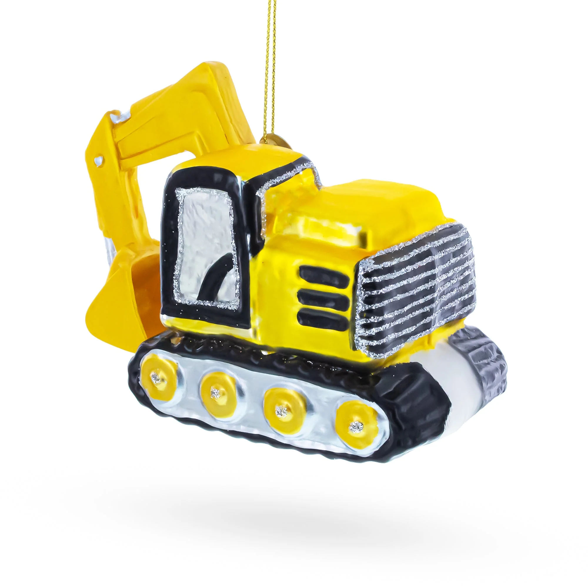 Excavator Construction Vehicle with Working Arm Glass Christmas Ornament - Image 3