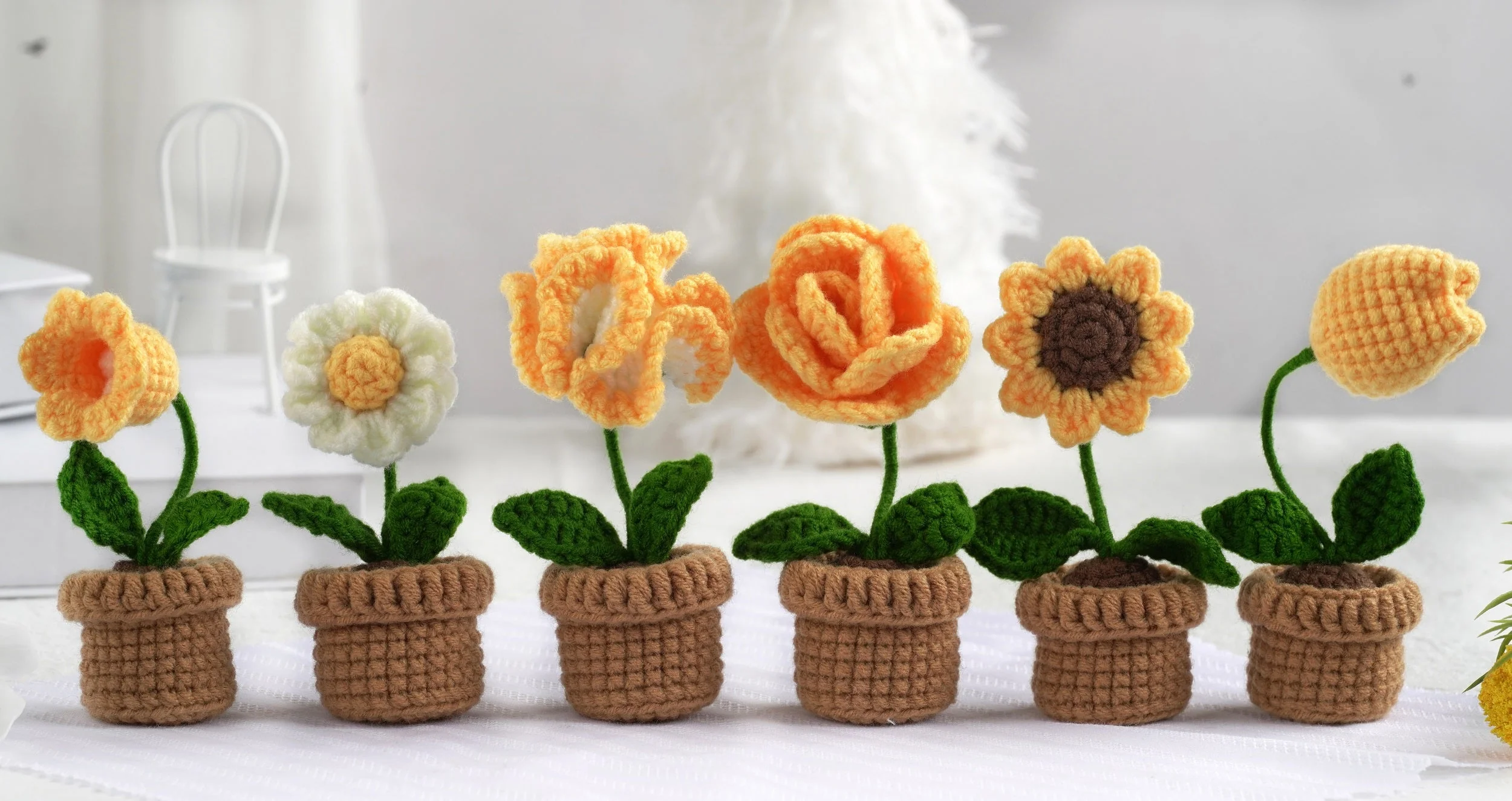Yellow Flowers. Potted Flower Amigurumi DIY Crochet Kit Wizardi F07N8-M19 - Image 2