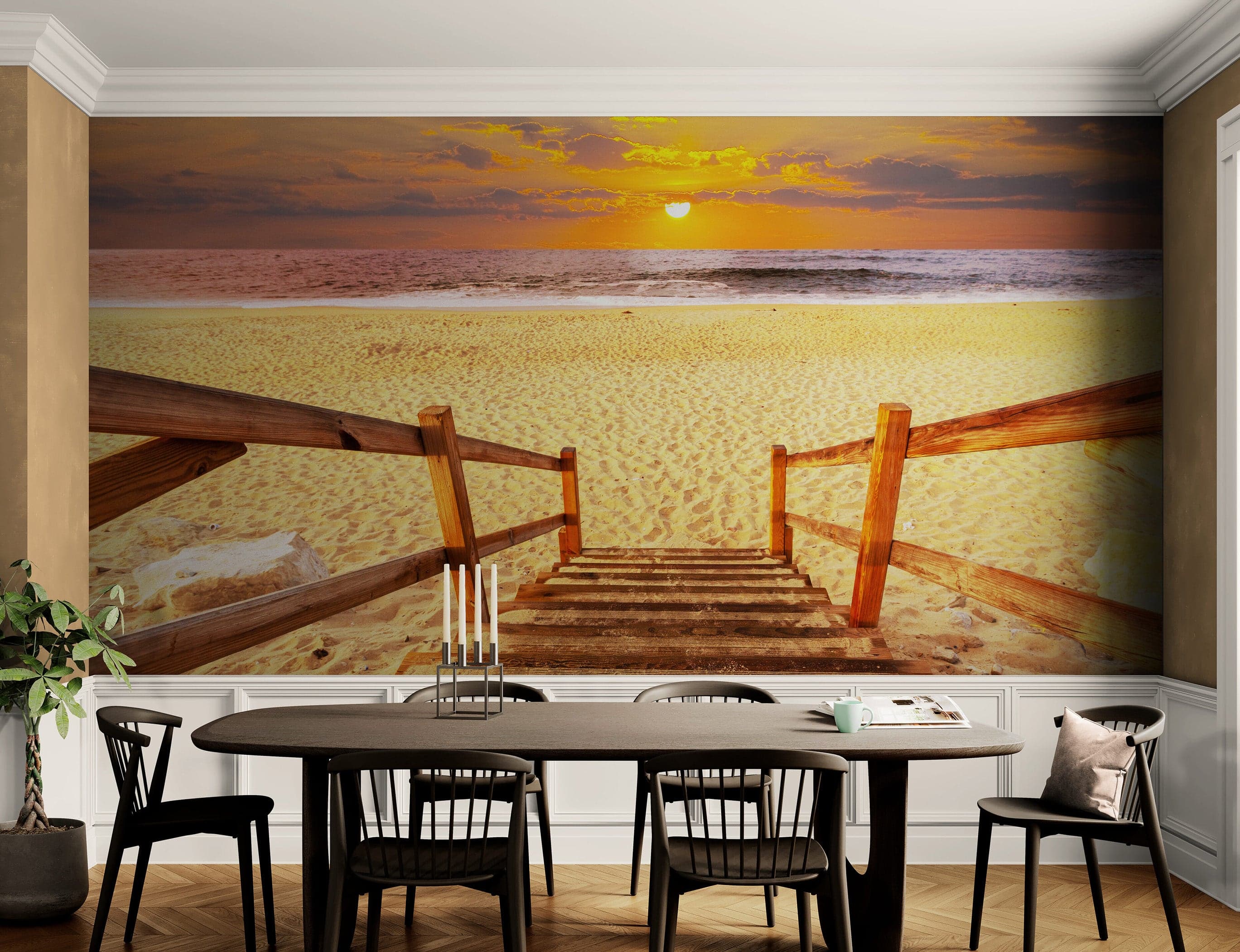 Yellow Sunset on Beach Wallpaper Mural. #6049 - Image 2