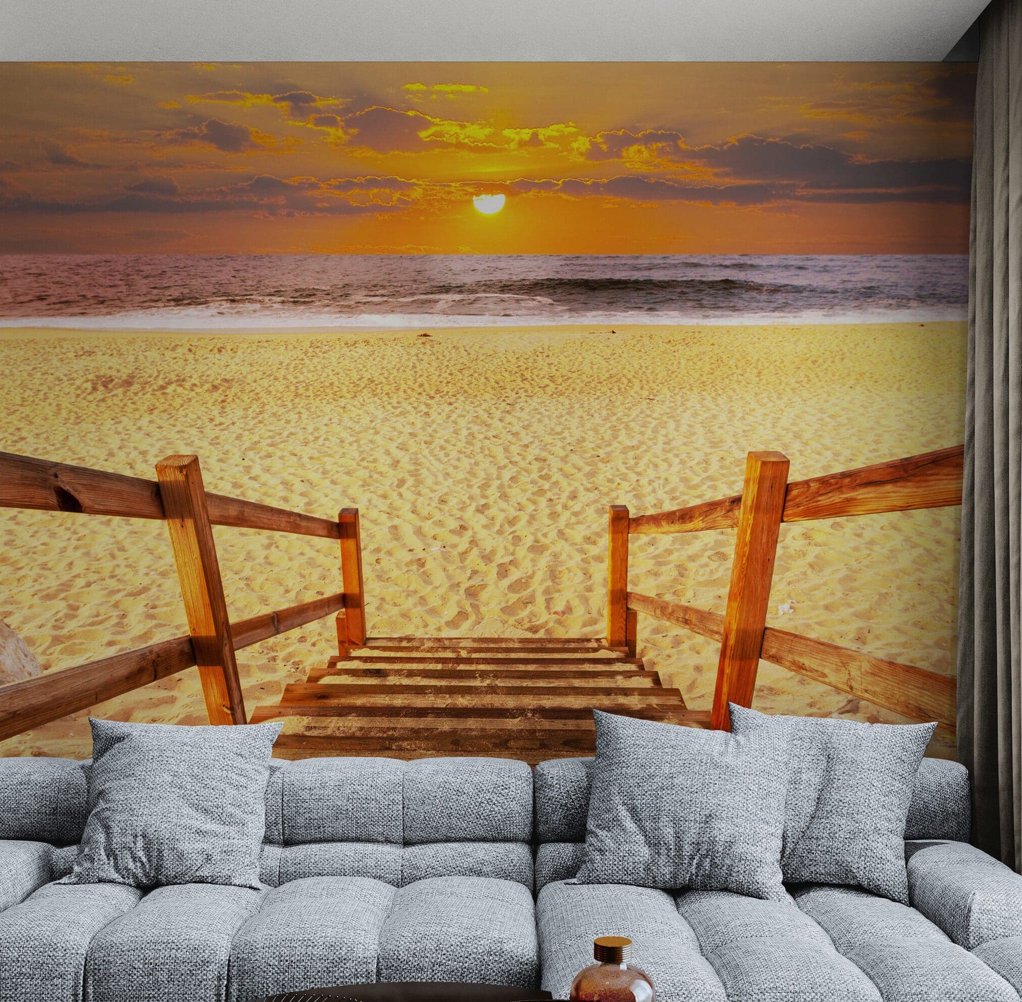 Yellow Sunset on Beach Wallpaper Mural. #6049 - Image 3
