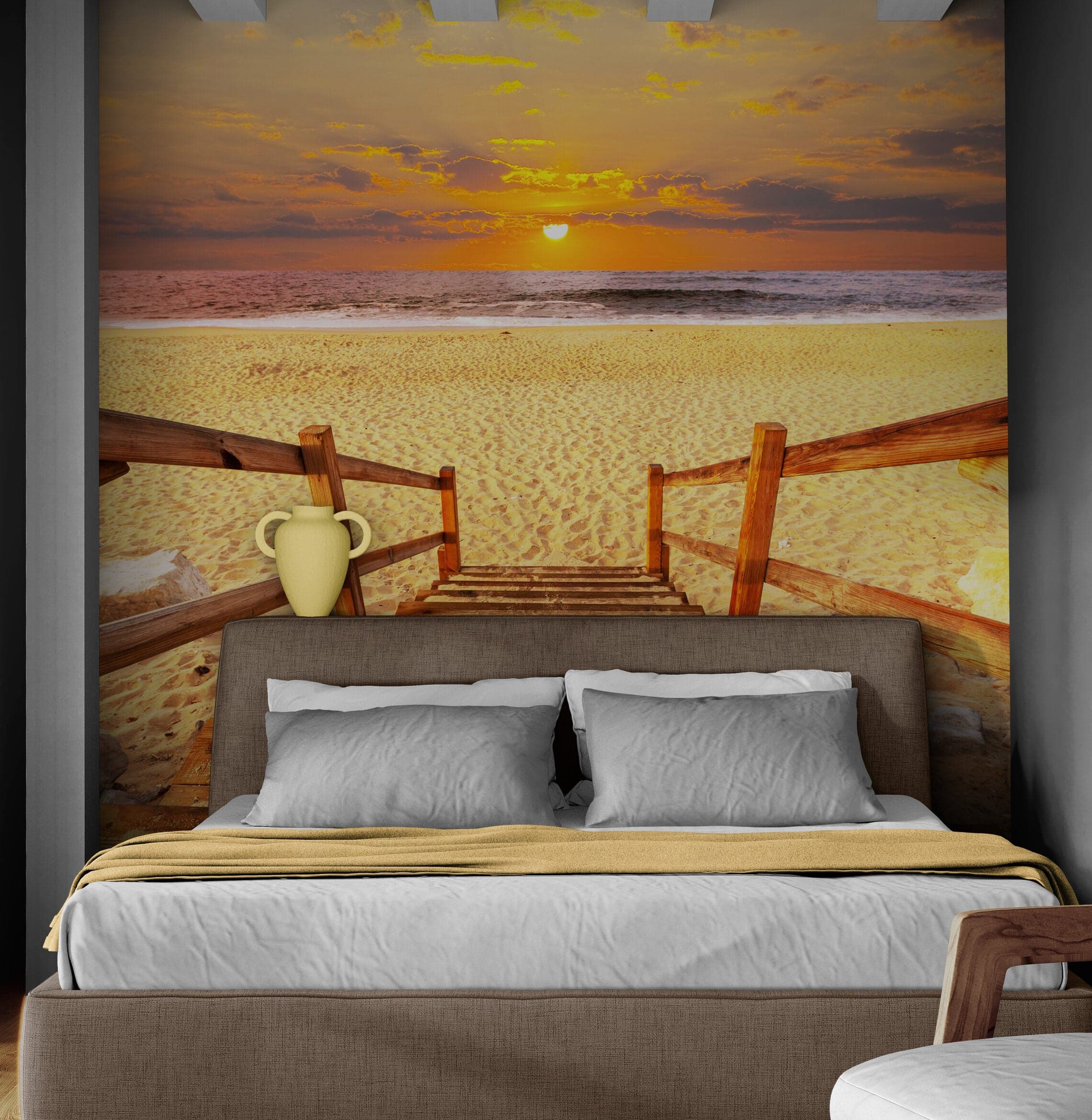 Yellow Sunset on Beach Wallpaper Mural. #6049 - Image 4