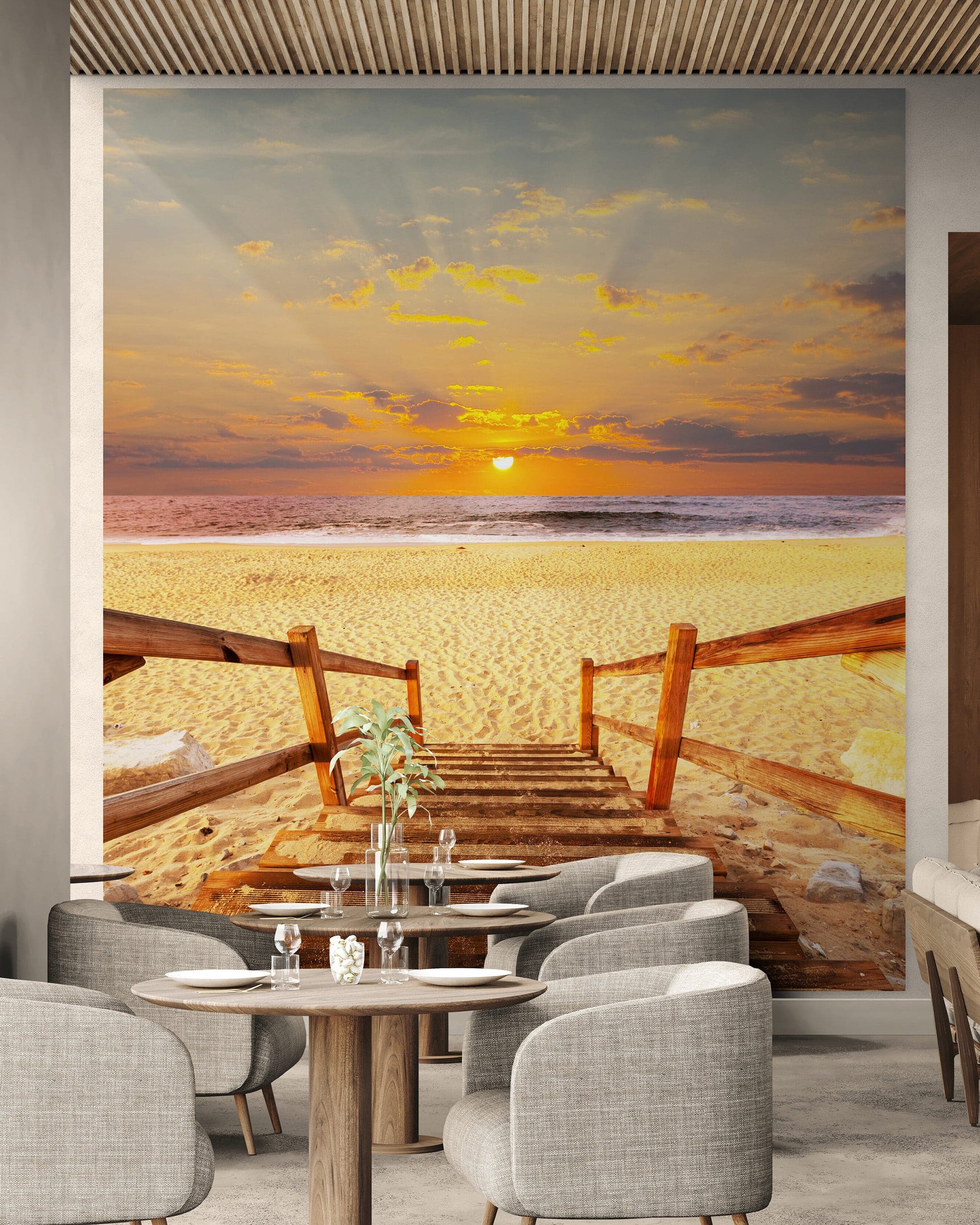 Yellow Sunset on Beach Wallpaper Mural. #6049 - Image 5