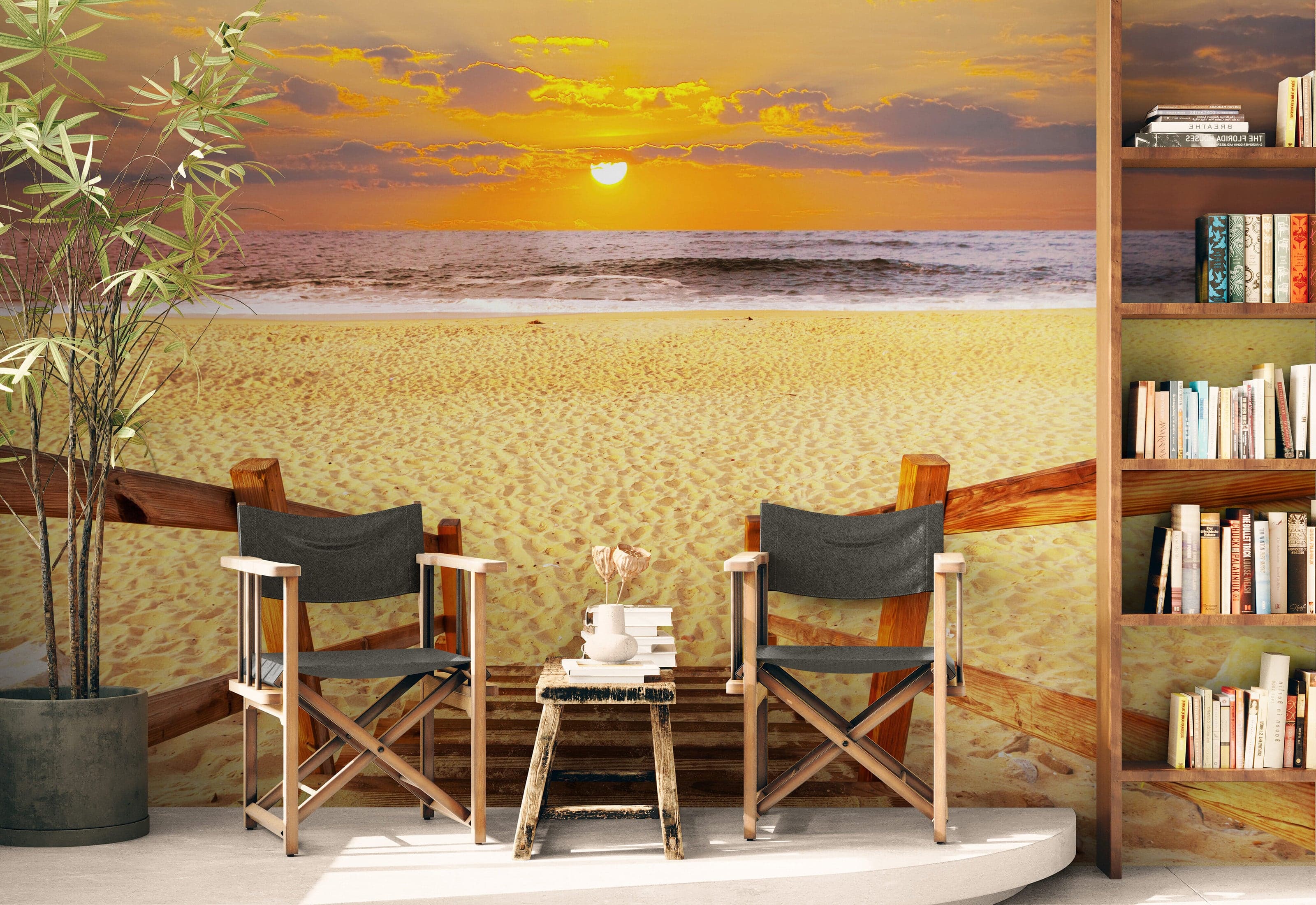 Yellow Sunset on Beach Wallpaper Mural. #6049 - Image 6