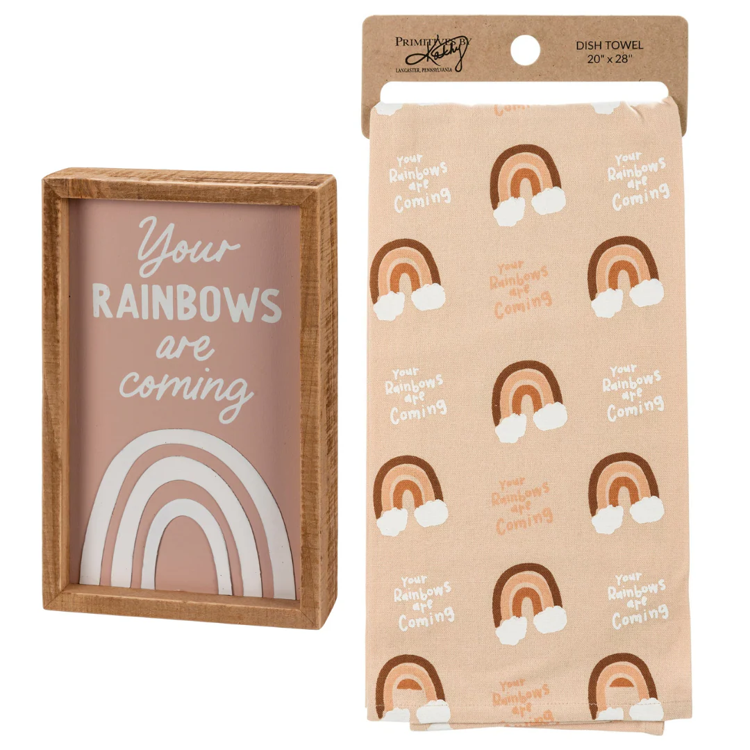 Your Rainbows Are Coming Inspirational Gift | Decor Sign and Tea Towel Bundle - Image 2