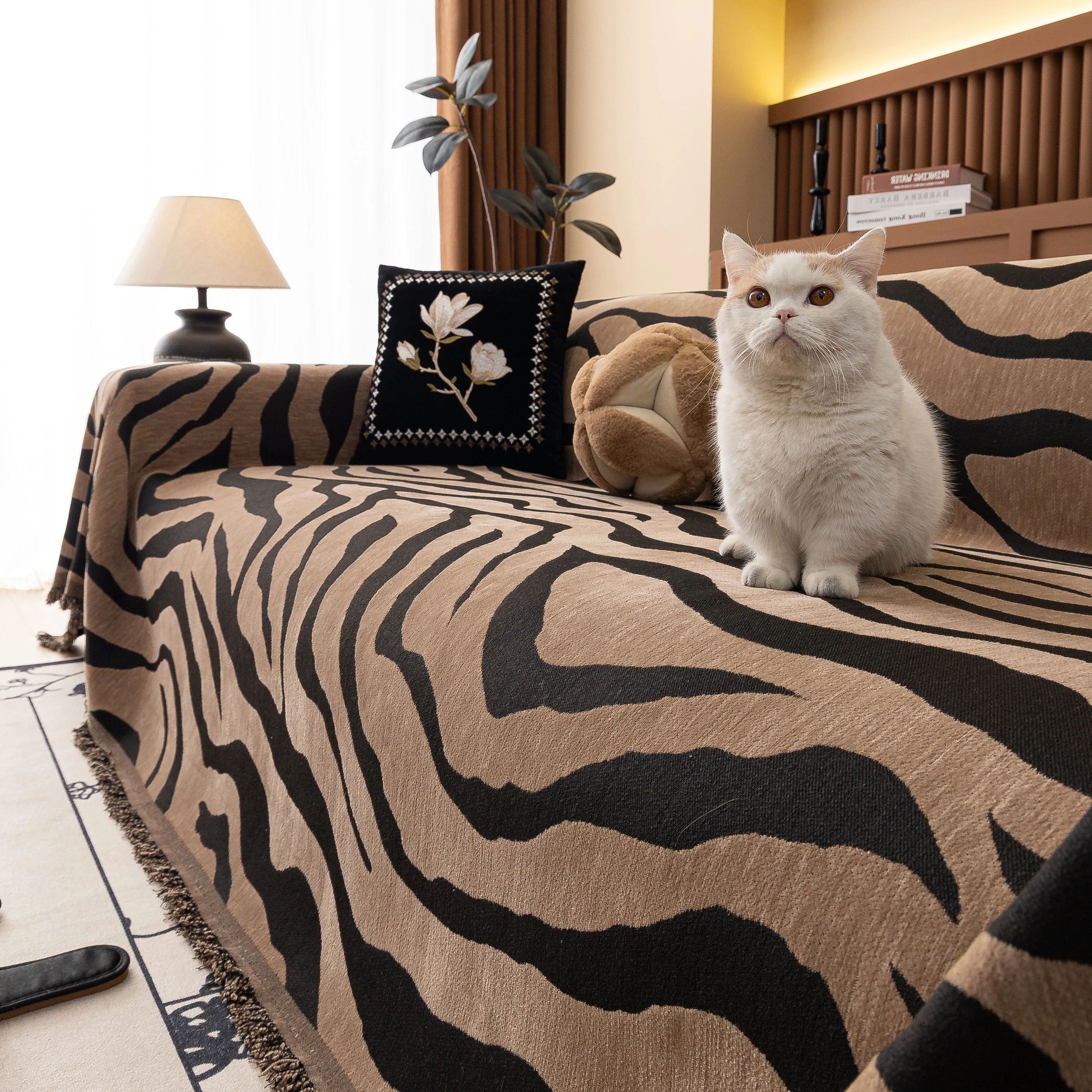 Zebra Striped Chenille Throw Sofa Cover Full-Cover Decorative Furniture Slipcover - Image 10