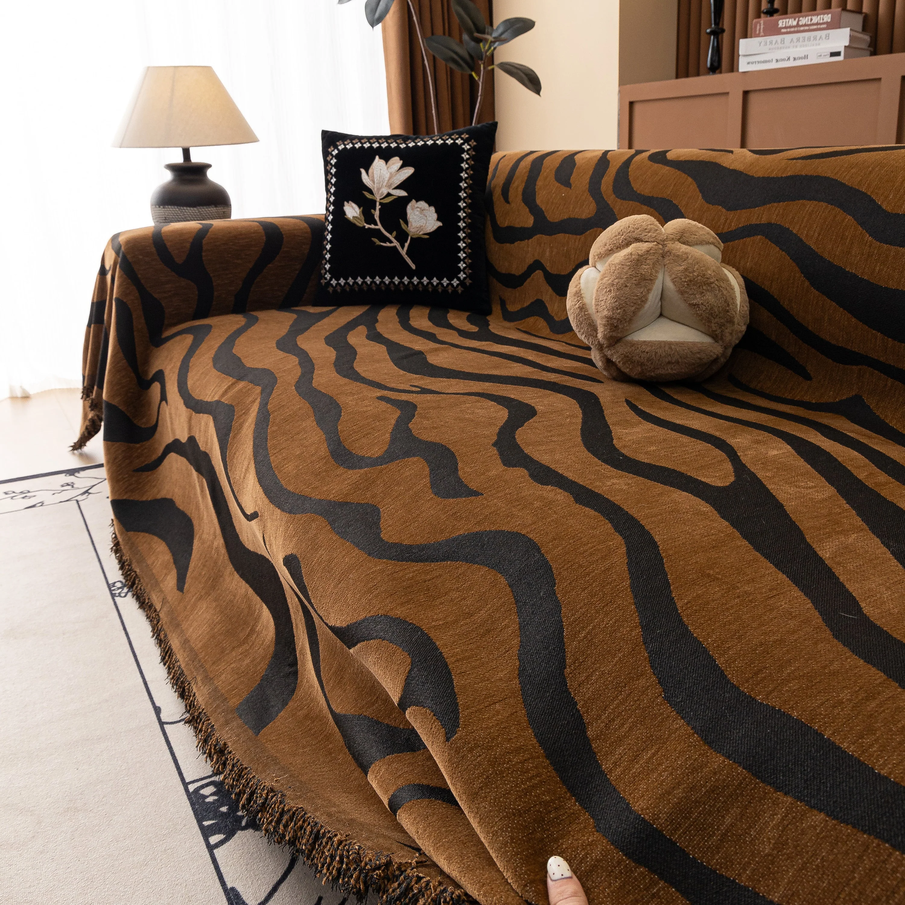 Zebra Striped Chenille Throw Sofa Cover Full-Cover Decorative Furniture Slipcover - Image 102