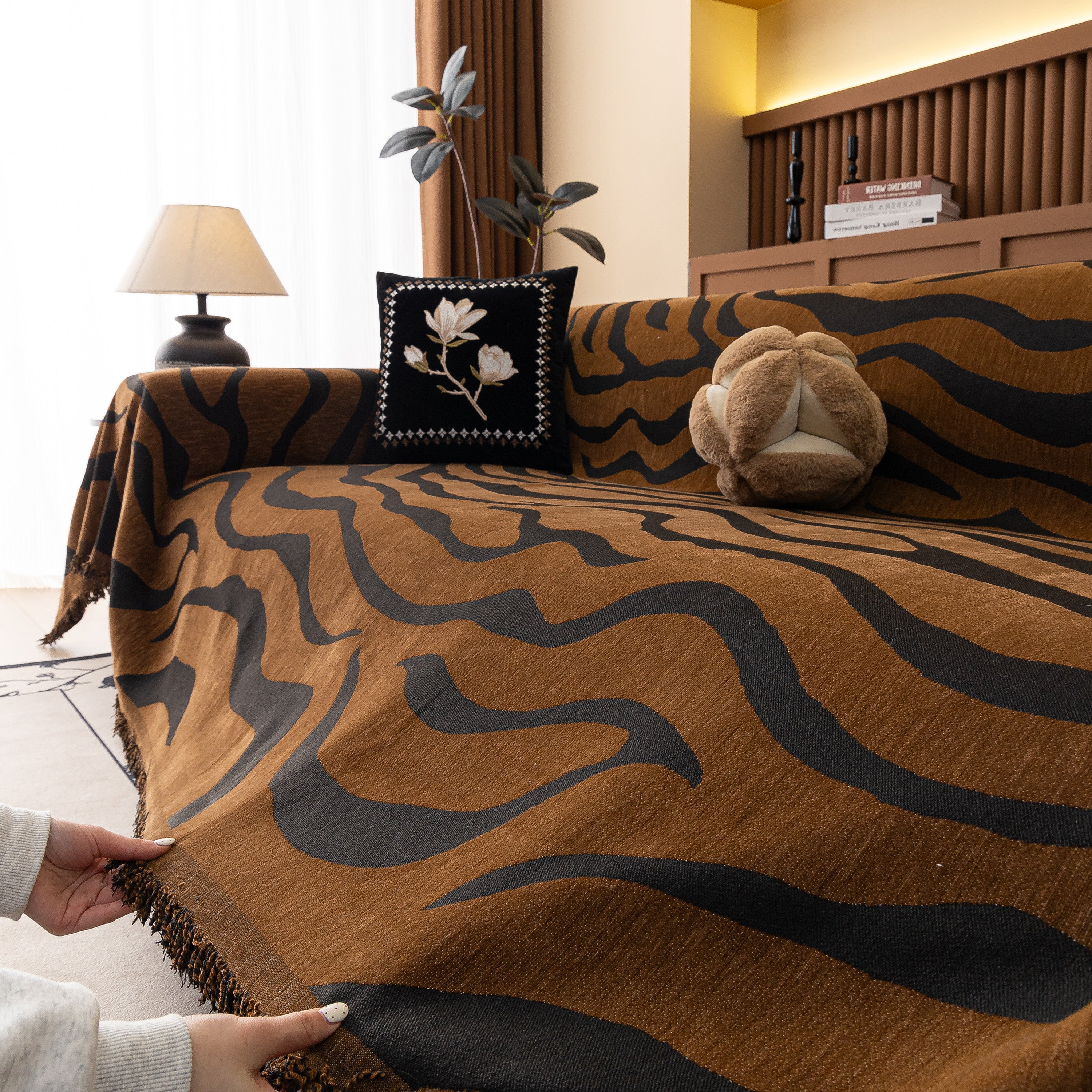 Zebra Striped Chenille Throw Sofa Cover Full-Cover Decorative Furniture Slipcover - Image 104