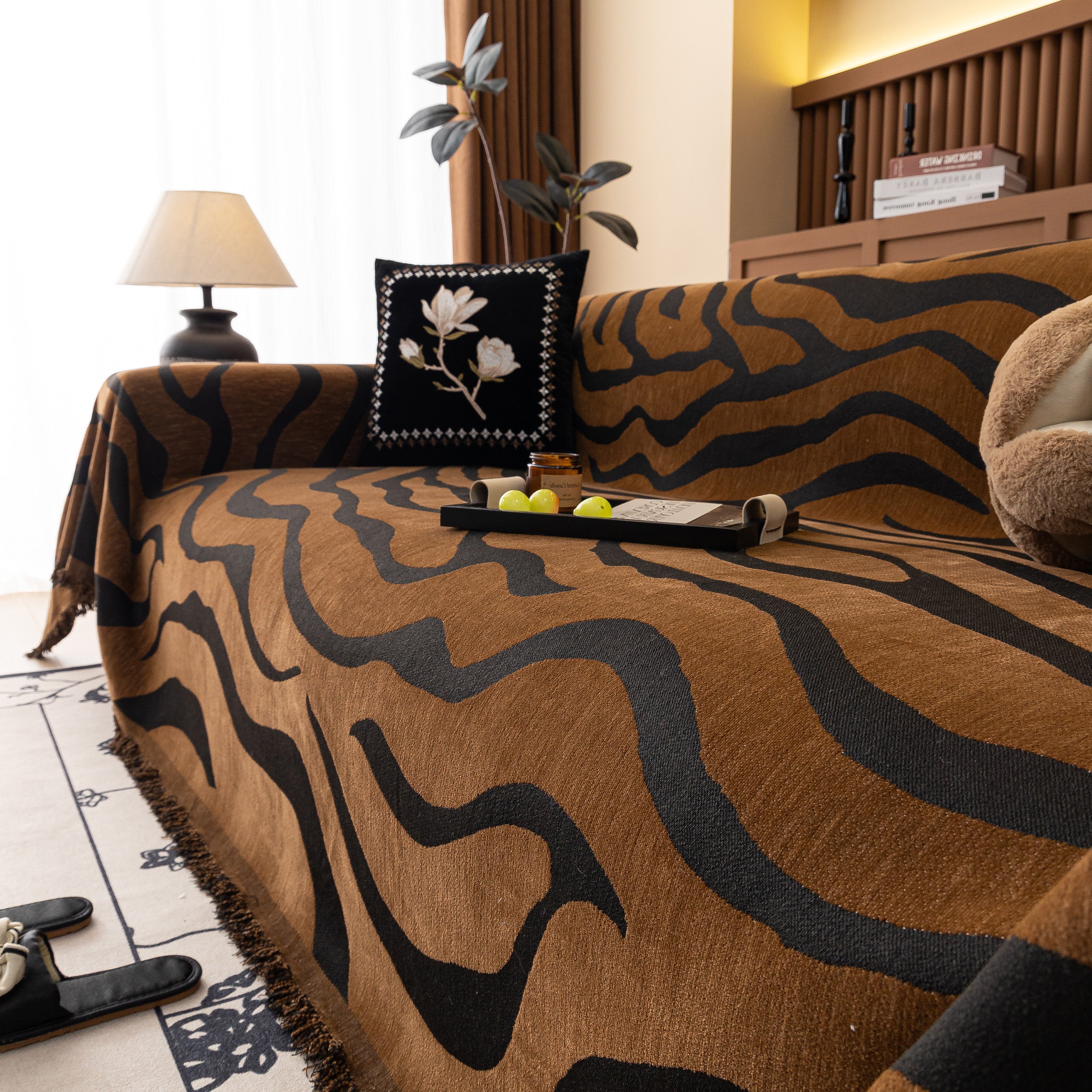 Zebra Striped Chenille Throw Sofa Cover Full-Cover Decorative Furniture Slipcover - Image 108