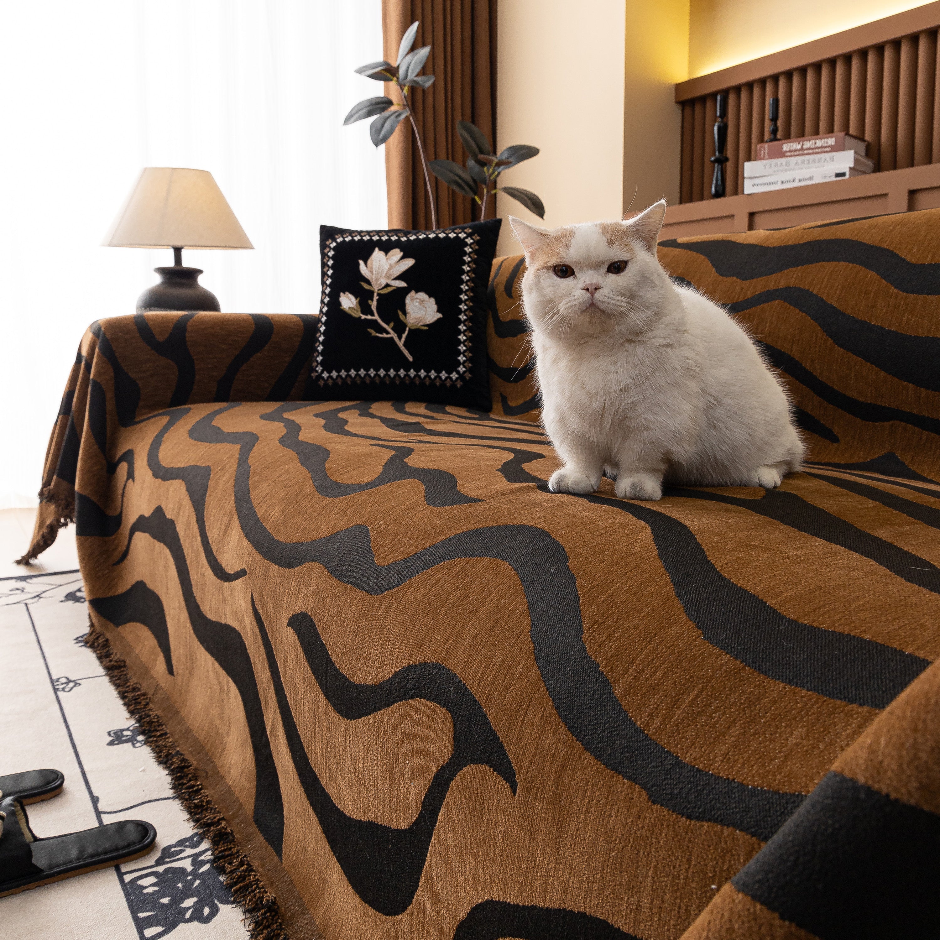 Zebra Striped Chenille Throw Sofa Cover Full-Cover Decorative Furniture Slipcover - Image 109