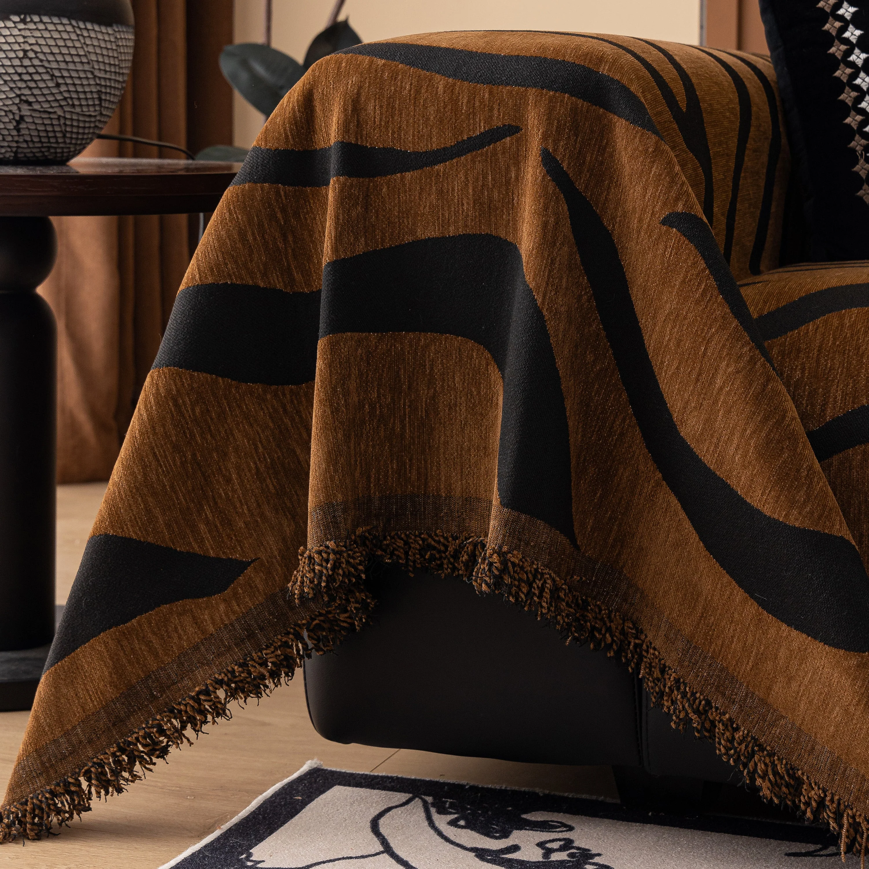 Zebra Striped Chenille Throw Sofa Cover Full-Cover Decorative Furniture Slipcover - Image 111
