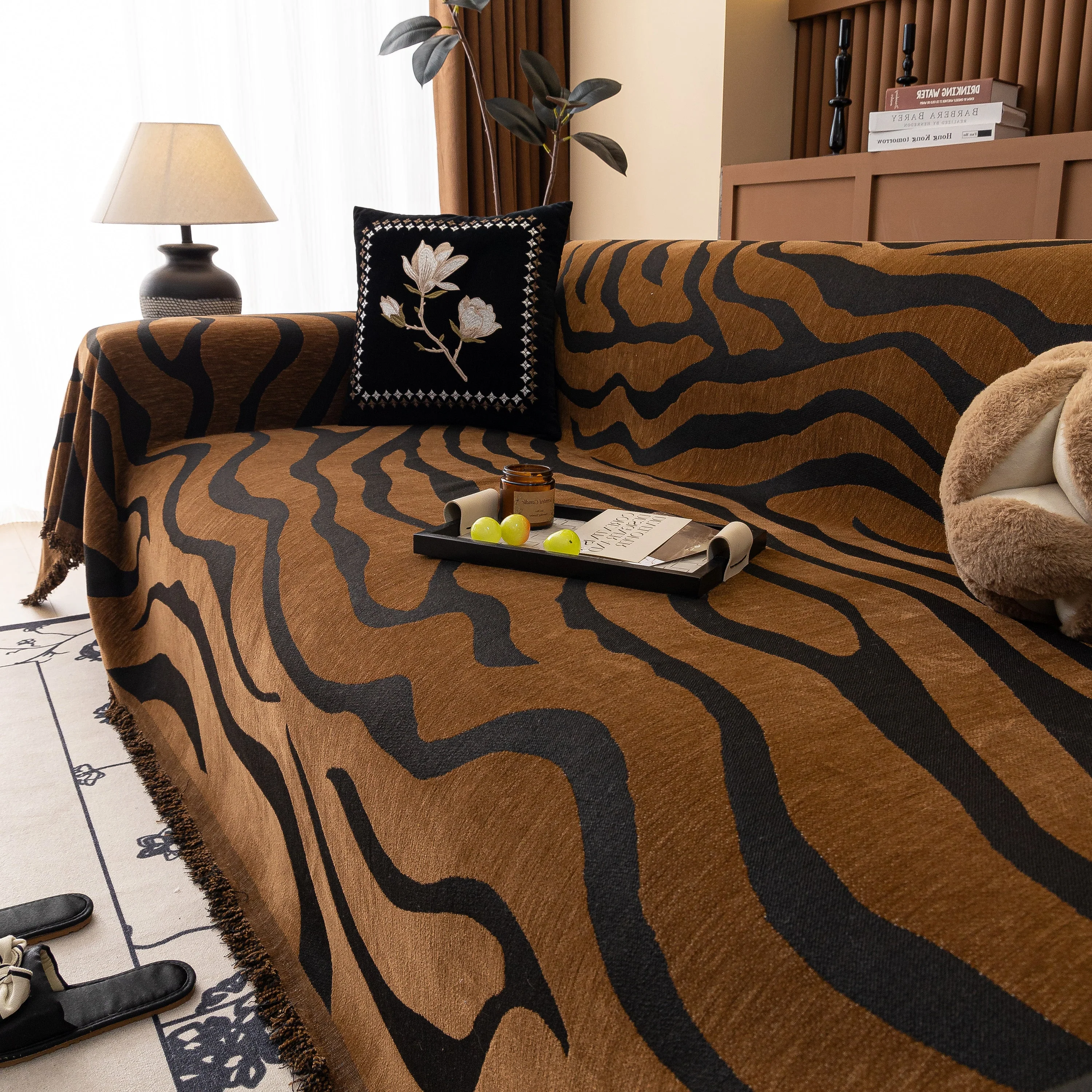 Zebra Striped Chenille Throw Sofa Cover Full-Cover Decorative Furniture Slipcover - Image 112
