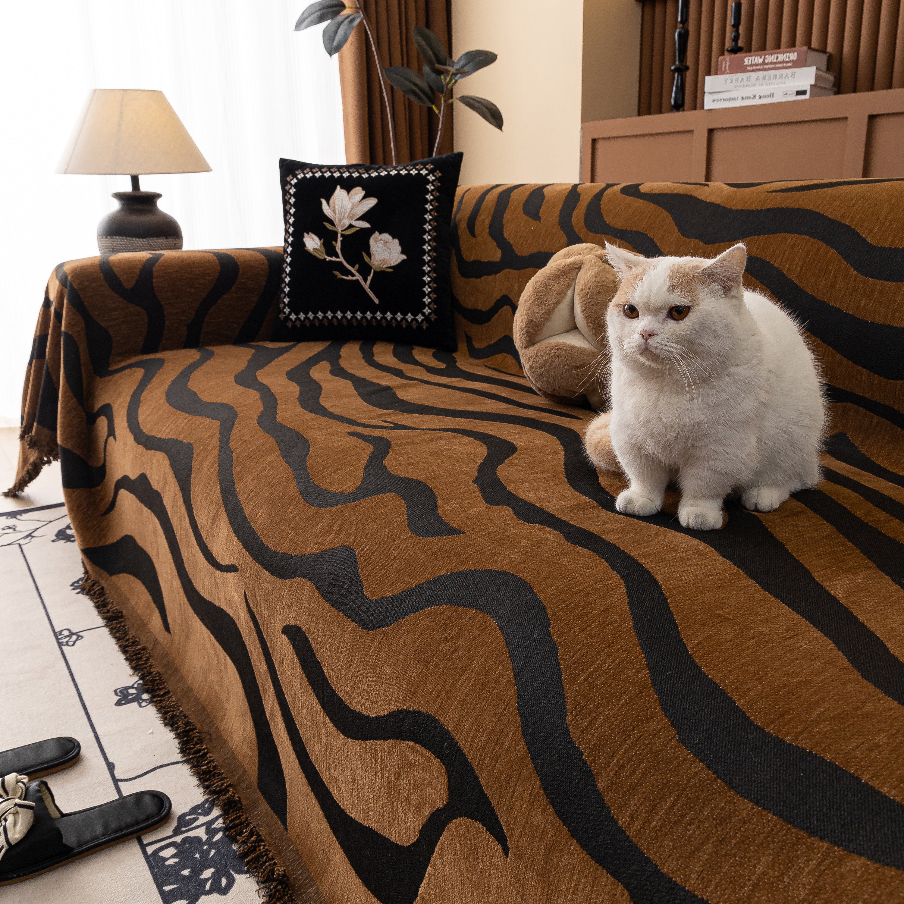Zebra Striped Chenille Throw Sofa Cover Full-Cover Decorative Furniture Slipcover - Image 114