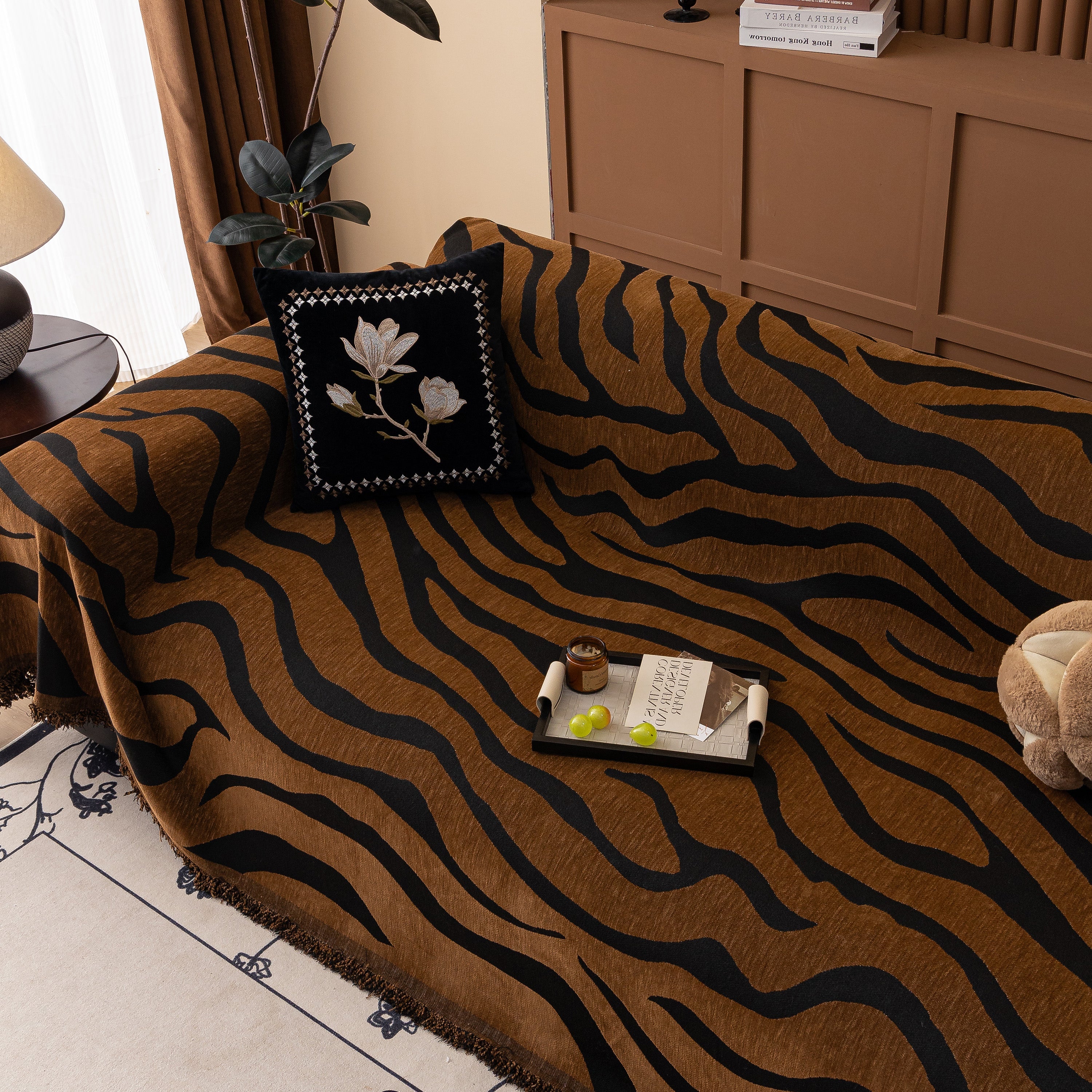 Zebra Striped Chenille Throw Sofa Cover Full-Cover Decorative Furniture Slipcover - Image 118