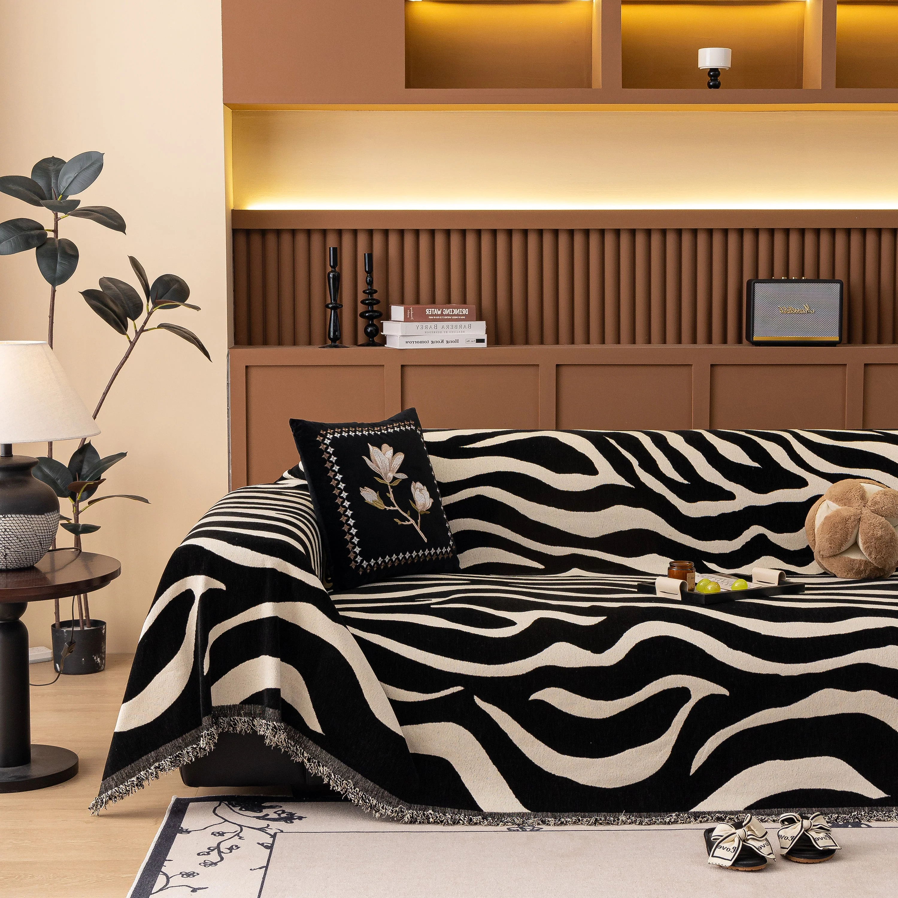 Zebra Striped Chenille Throw Sofa Cover Full-Cover Decorative Furniture Slipcover - Image 122