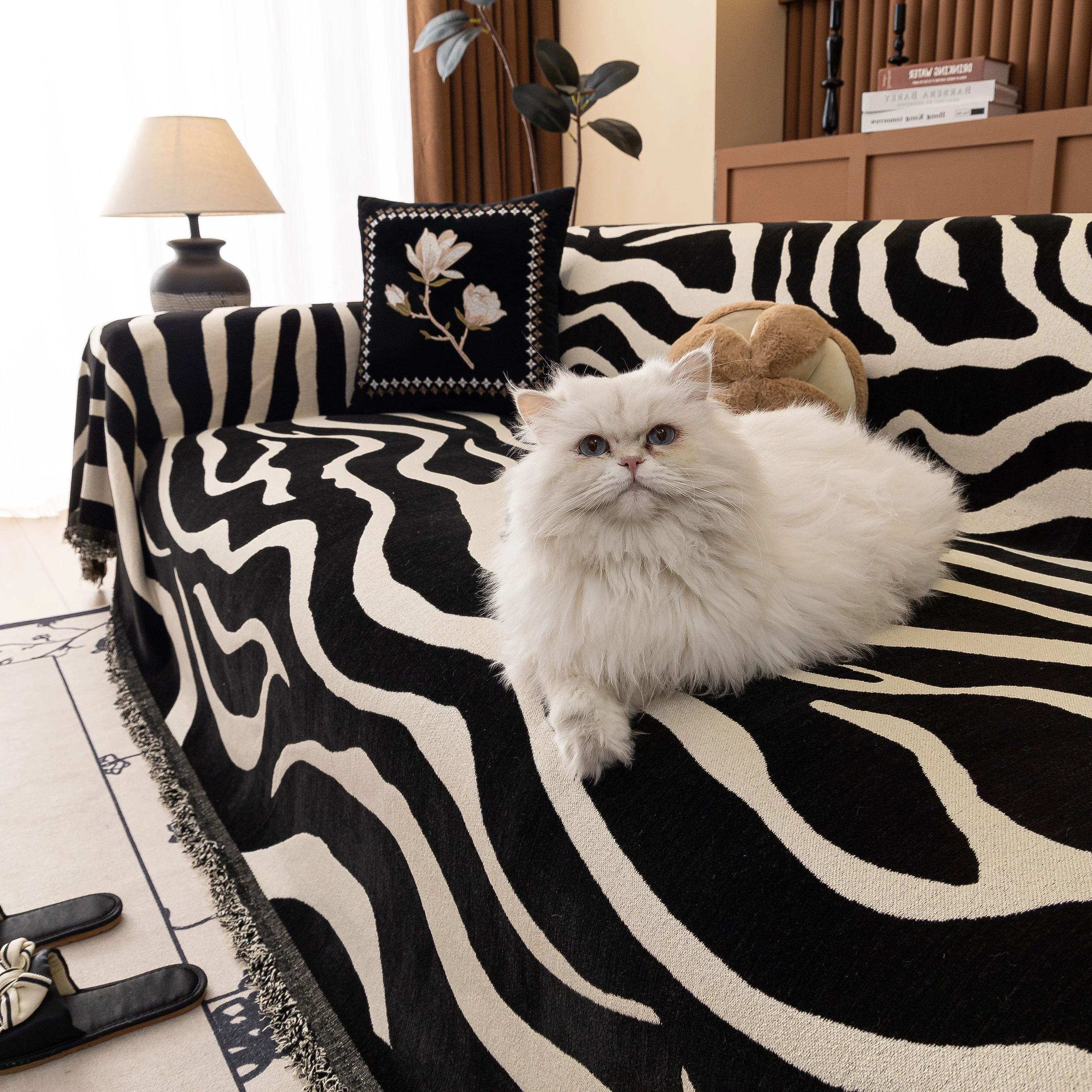 Zebra Striped Chenille Throw Sofa Cover Full-Cover Decorative Furniture Slipcover - Image 123