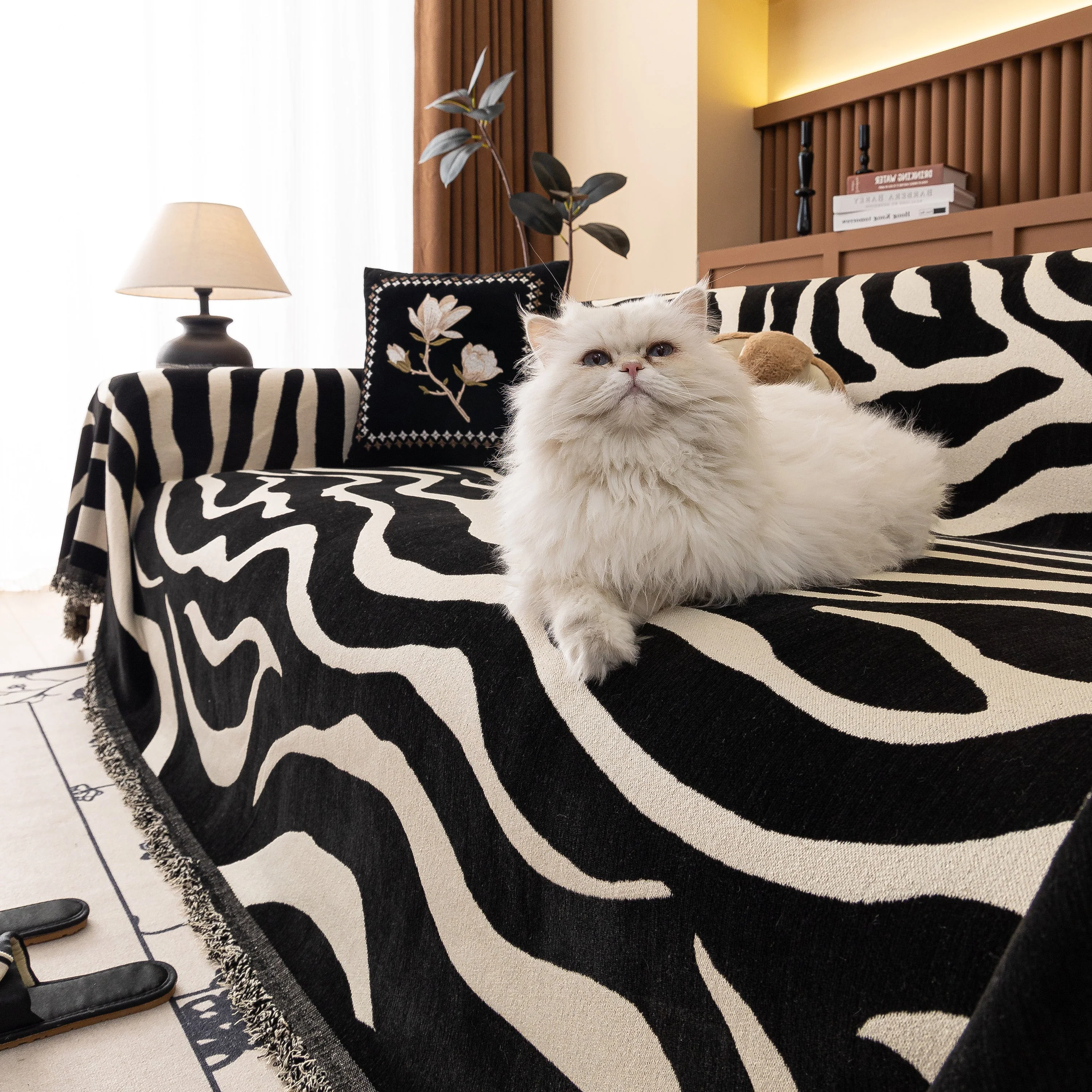 Zebra Striped Chenille Throw Sofa Cover Full-Cover Decorative Furniture Slipcover - Image 124