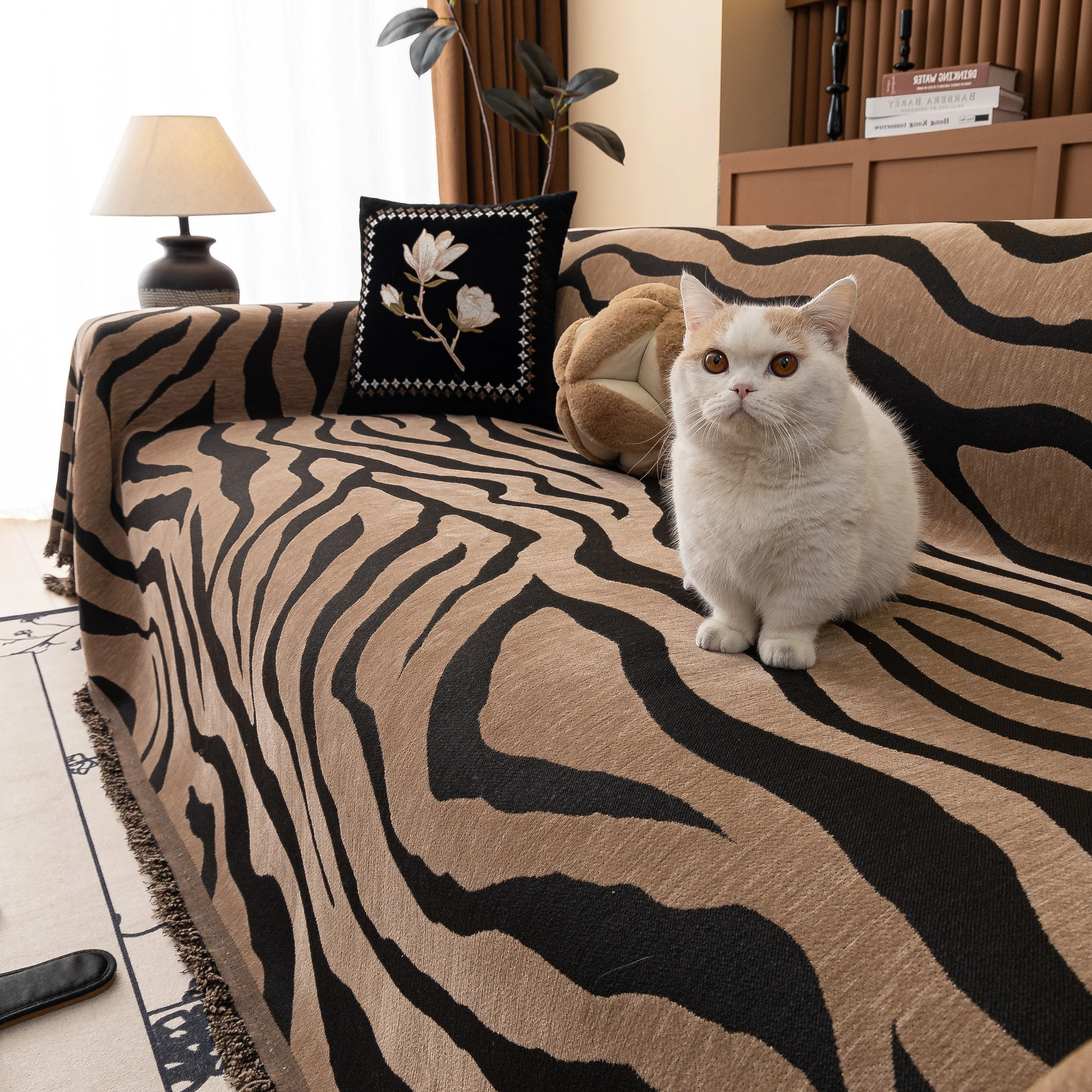 Zebra Striped Chenille Throw Sofa Cover Full-Cover Decorative Furniture Slipcover - Image 13
