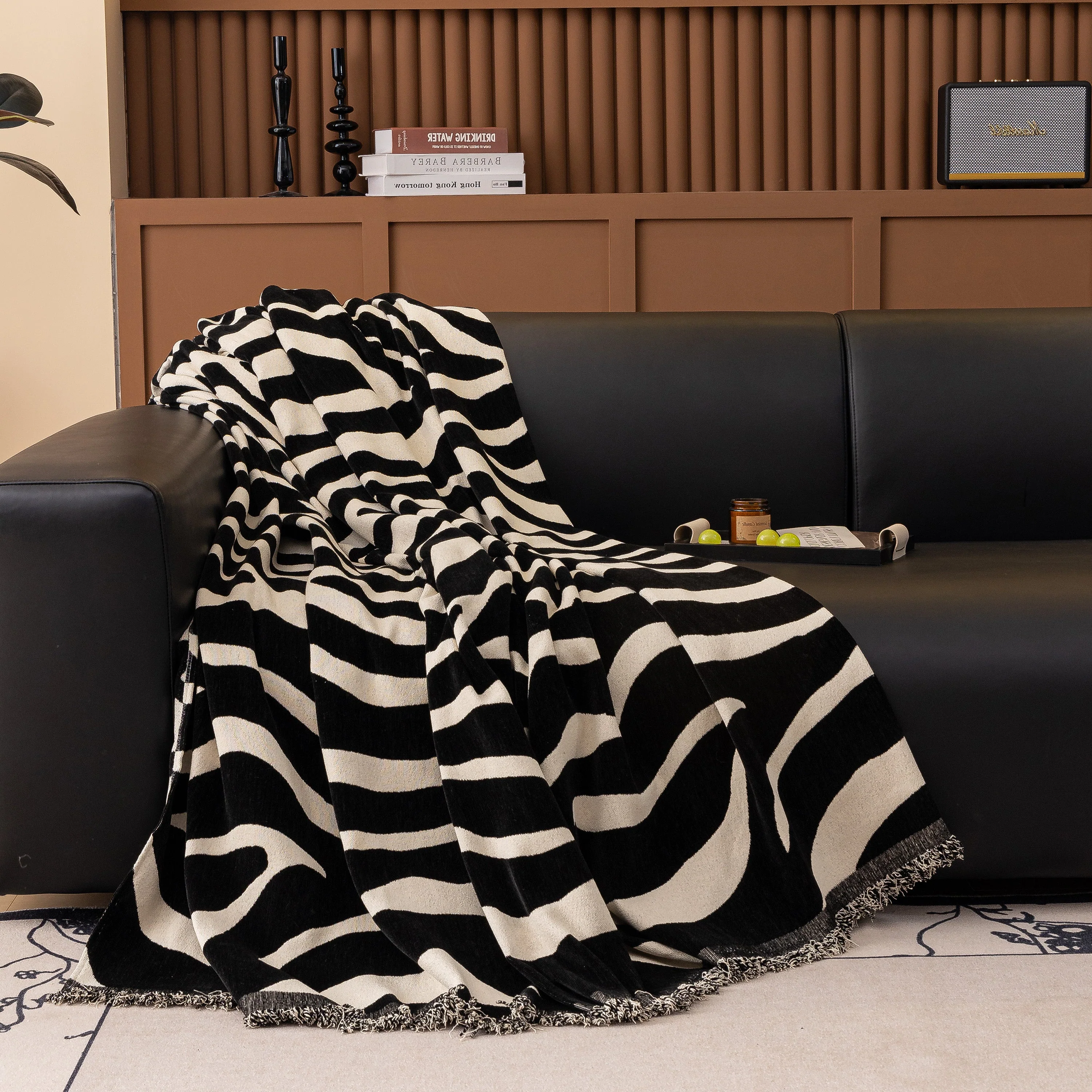 Zebra Striped Chenille Throw Sofa Cover Full-Cover Decorative Furniture Slipcover - Image 131