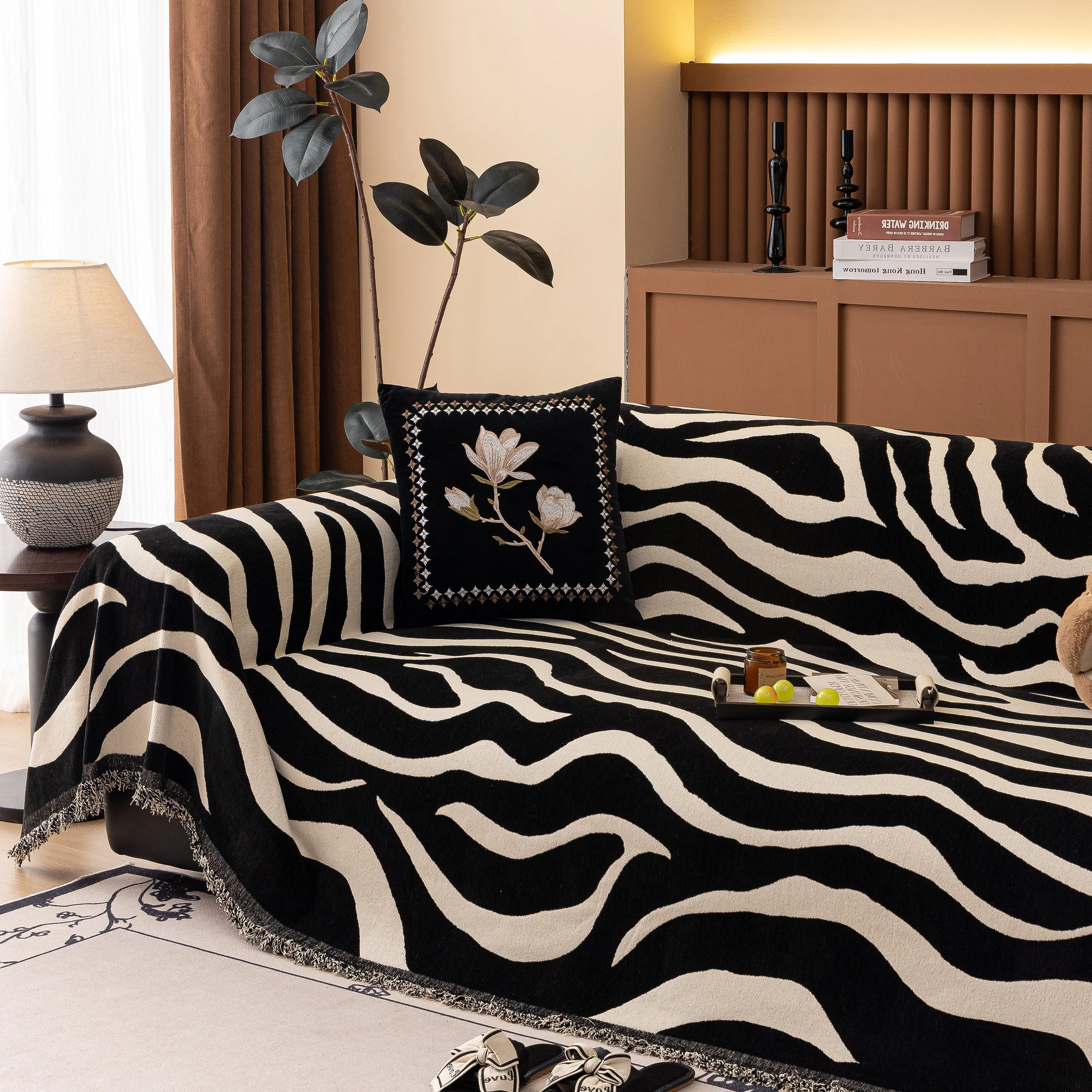 Zebra Striped Chenille Throw Sofa Cover Full-Cover Decorative Furniture Slipcover - Image 134