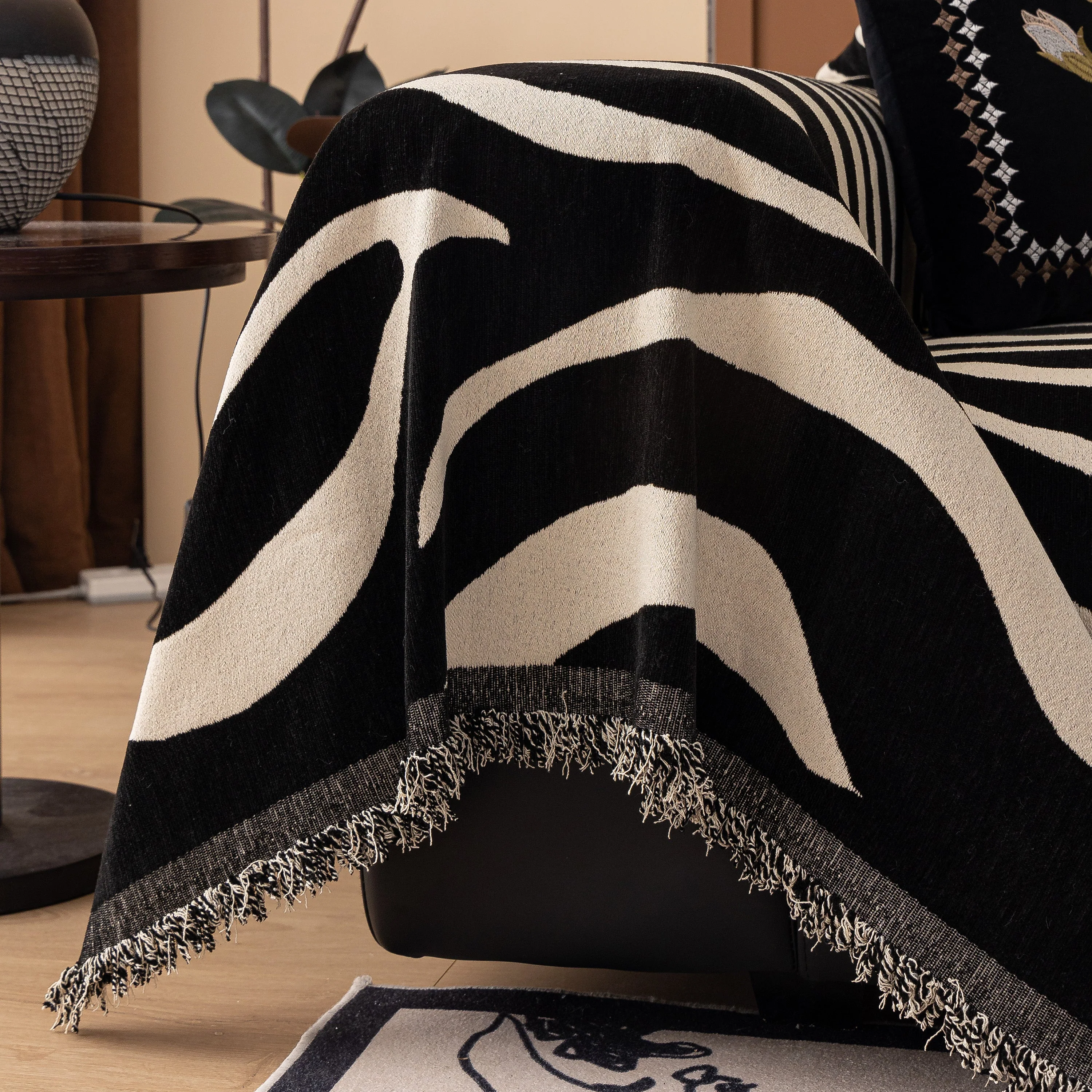 Zebra Striped Chenille Throw Sofa Cover Full-Cover Decorative Furniture Slipcover - Image 135