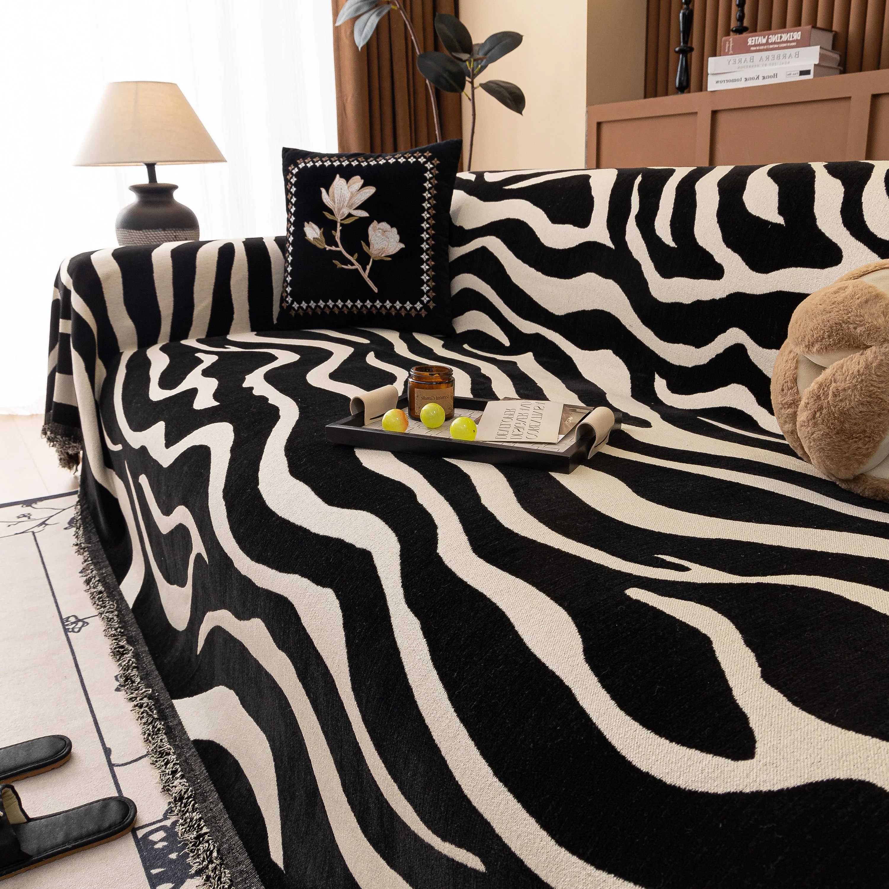 Zebra Striped Chenille Throw Sofa Cover Full-Cover Decorative Furniture Slipcover - Image 136