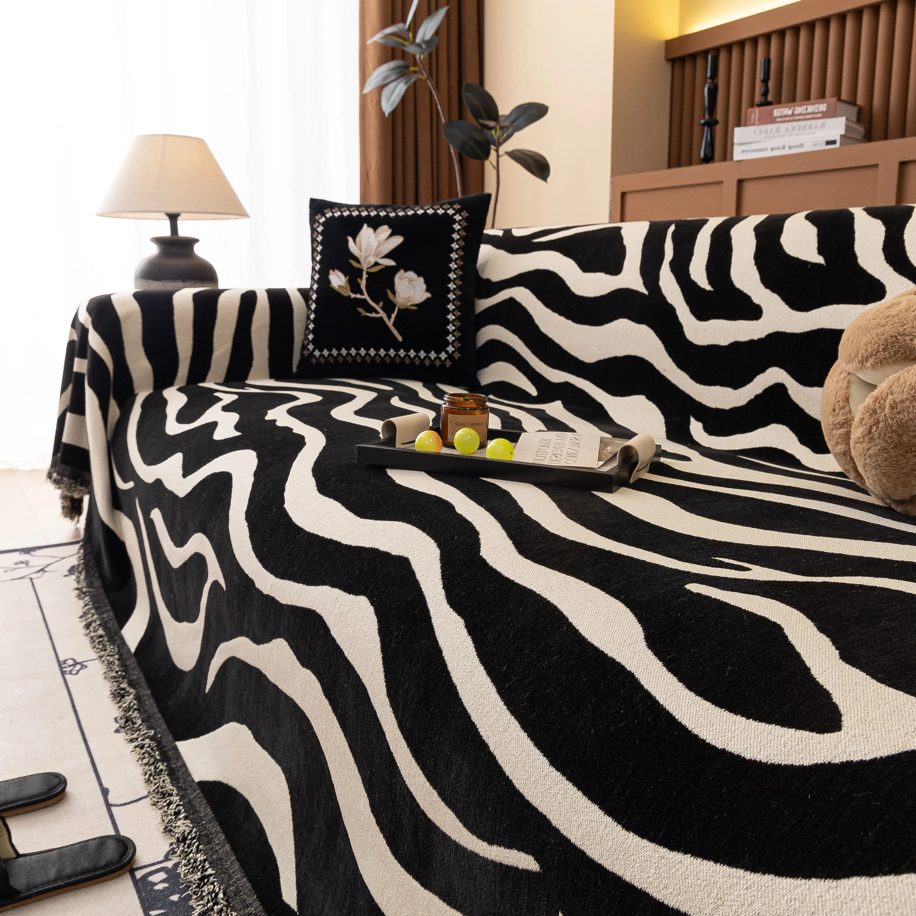 Zebra Striped Chenille Throw Sofa Cover Full-Cover Decorative Furniture Slipcover - Image 138