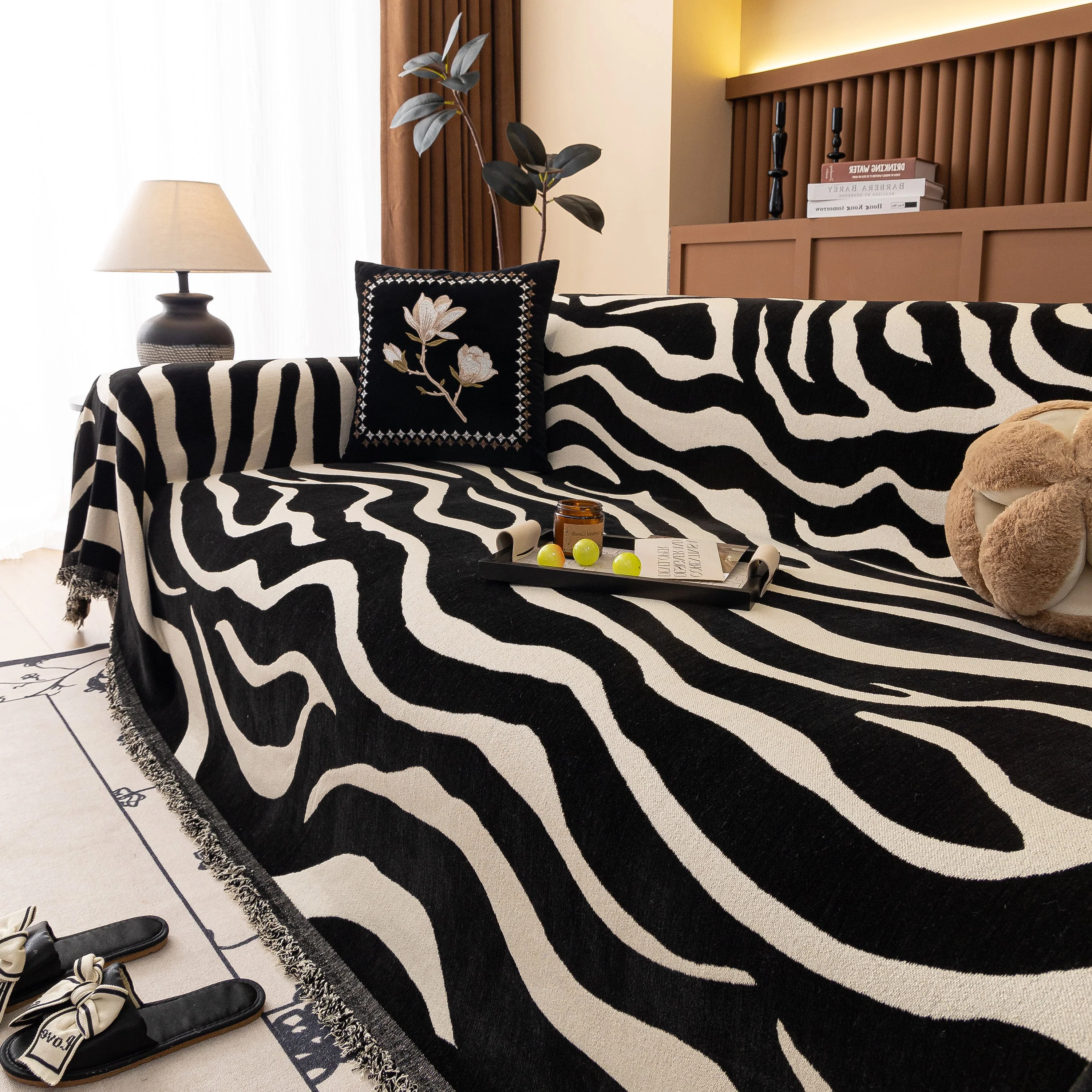 Zebra Striped Chenille Throw Sofa Cover Full-Cover Decorative Furniture Slipcover - Image 139