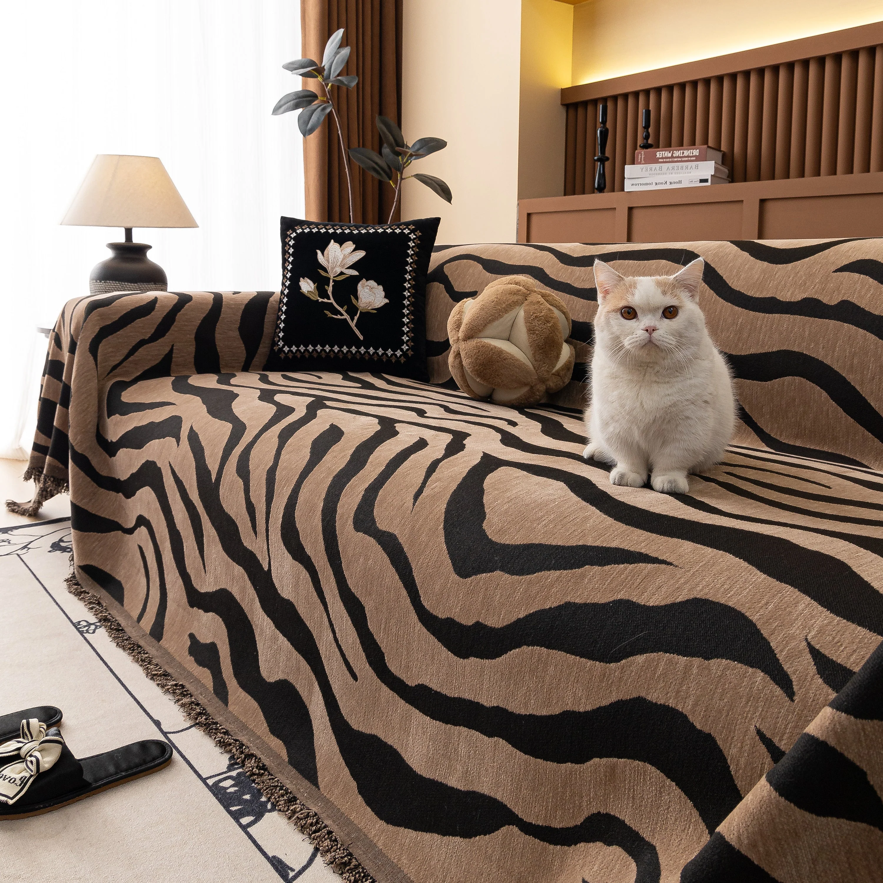 Zebra Striped Chenille Throw Sofa Cover Full-Cover Decorative Furniture Slipcover - Image 14