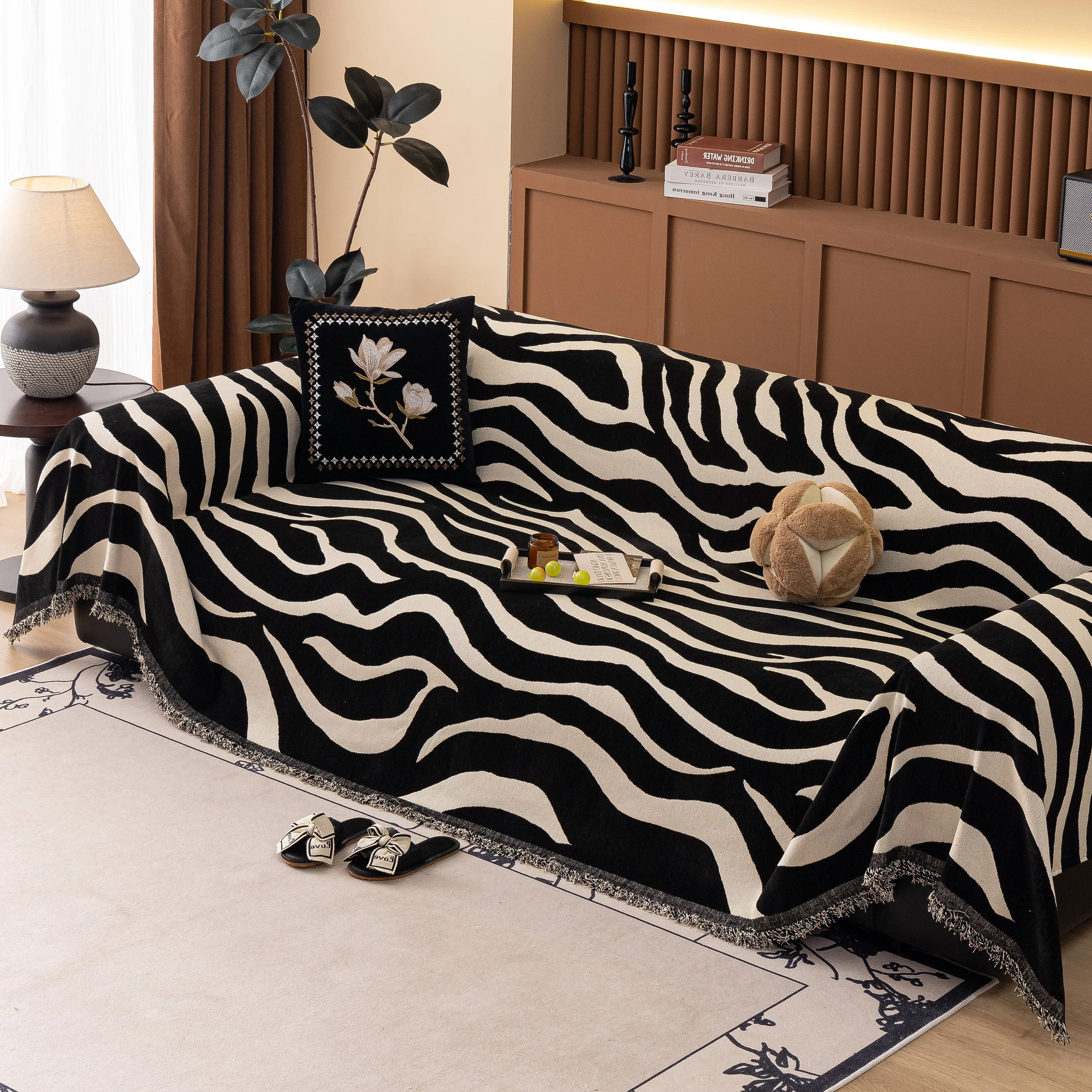 Zebra Striped Chenille Throw Sofa Cover Full-Cover Decorative Furniture Slipcover - Image 141