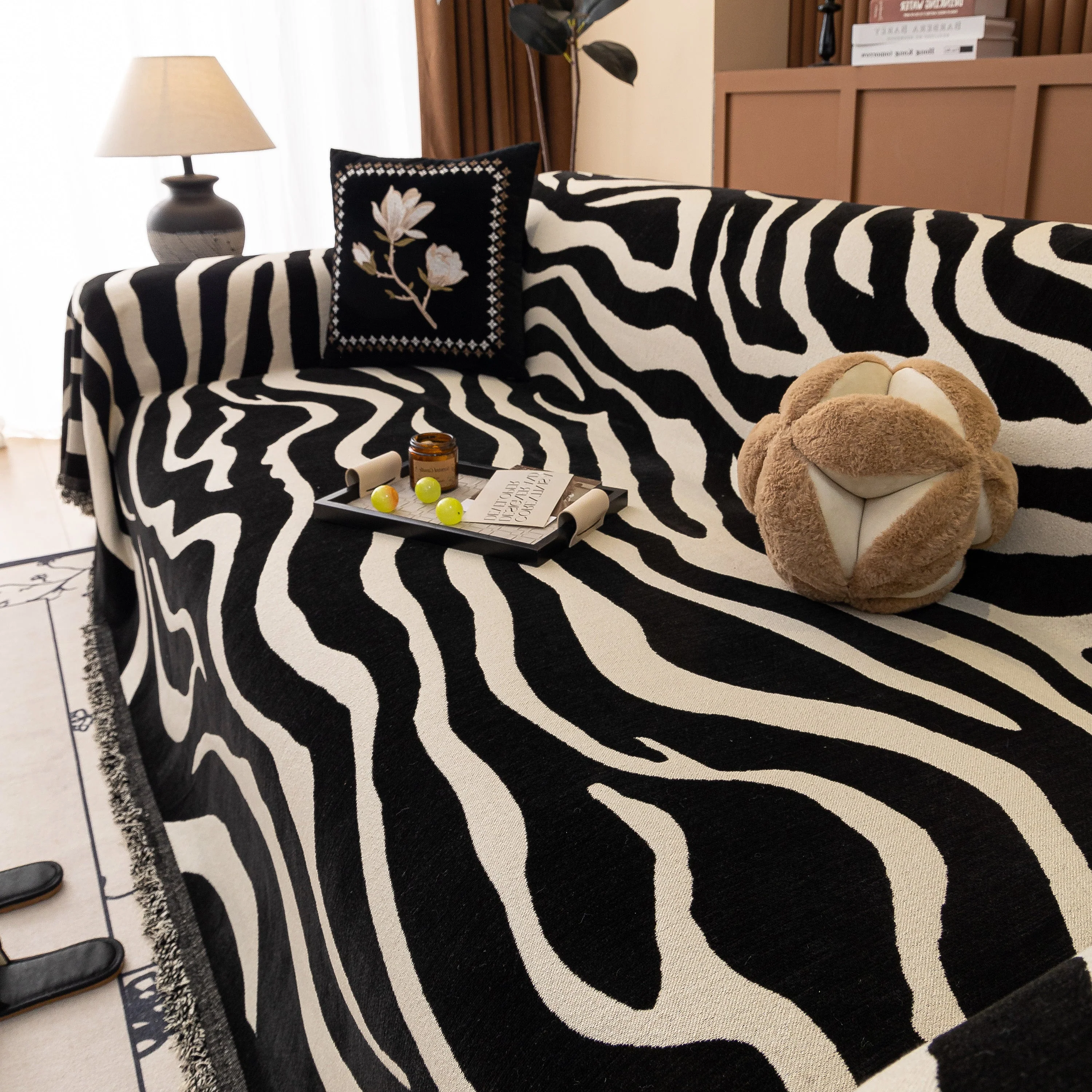 Zebra Striped Chenille Throw Sofa Cover Full-Cover Decorative Furniture Slipcover - Image 145