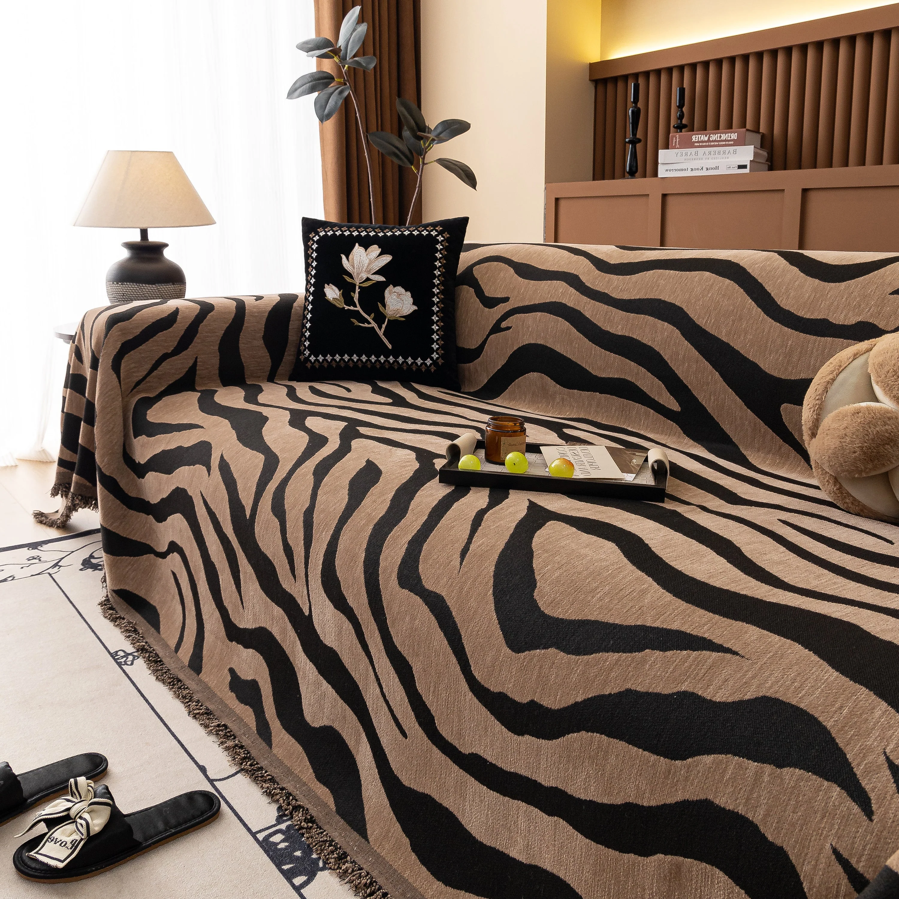 Zebra Striped Chenille Throw Sofa Cover Full-Cover Decorative Furniture Slipcover - Image 15