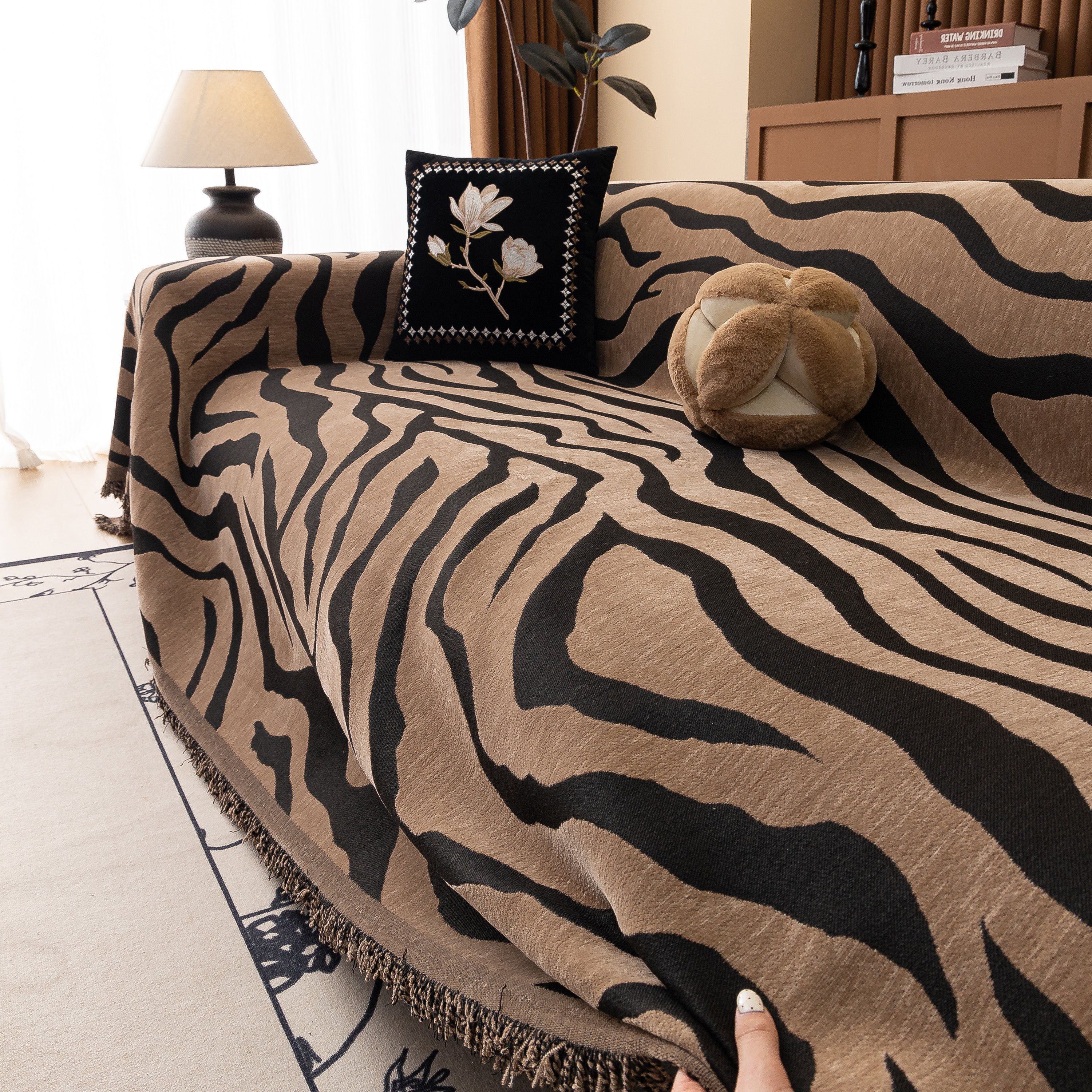 Zebra Striped Chenille Throw Sofa Cover Full-Cover Decorative Furniture Slipcover - Image 16