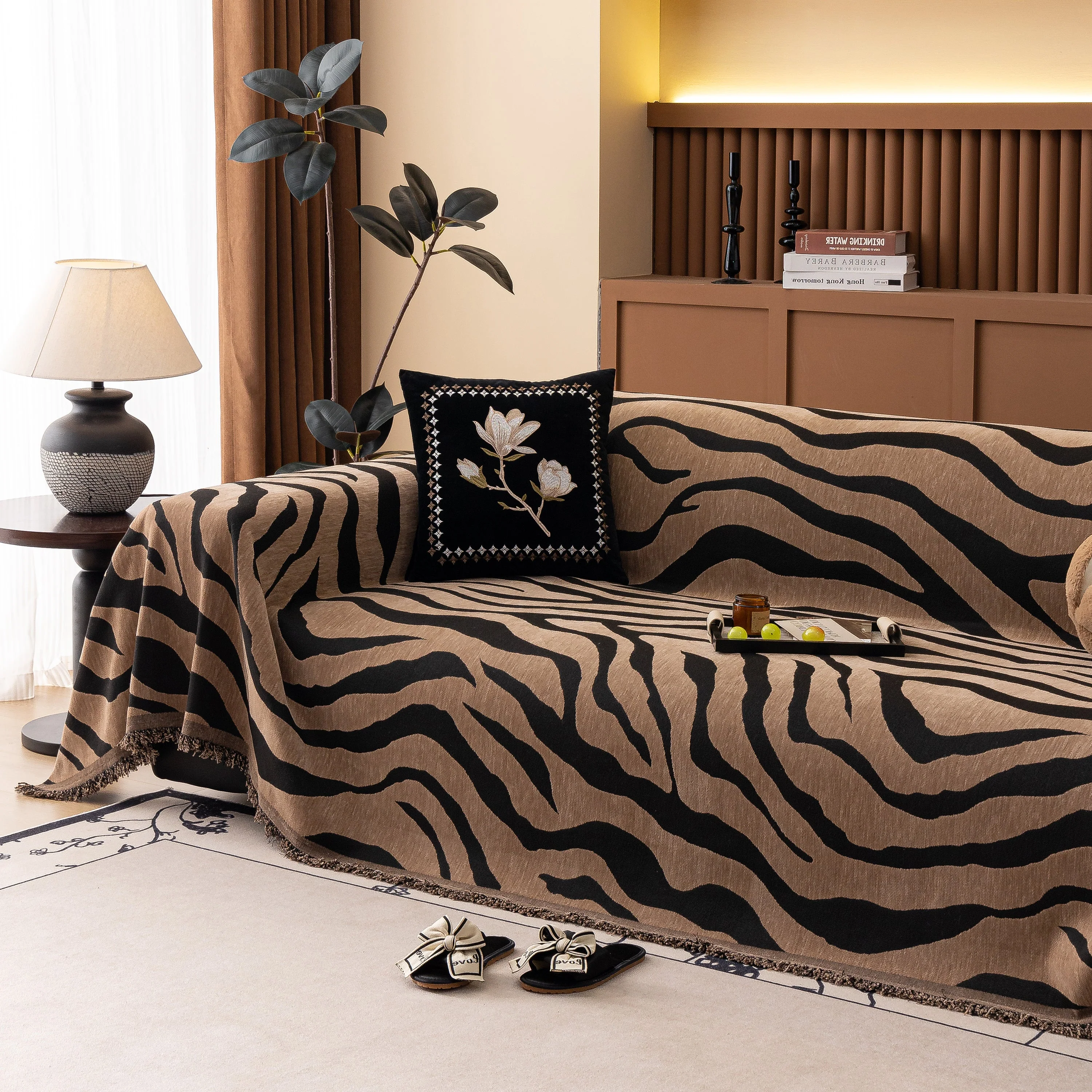 Zebra Striped Chenille Throw Sofa Cover Full-Cover Decorative Furniture Slipcover - Image 17