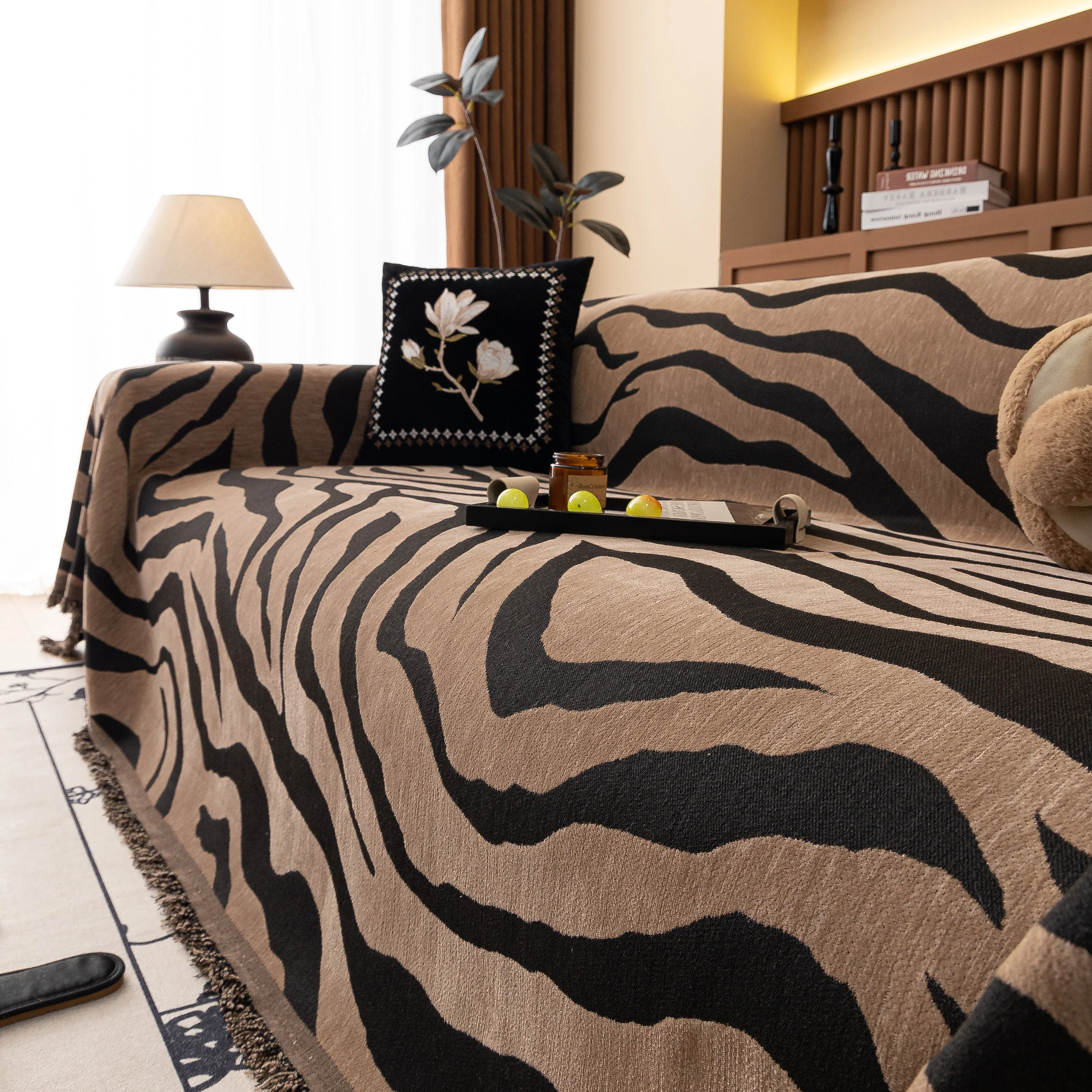 Zebra Striped Chenille Throw Sofa Cover Full-Cover Decorative Furniture Slipcover - Image 19