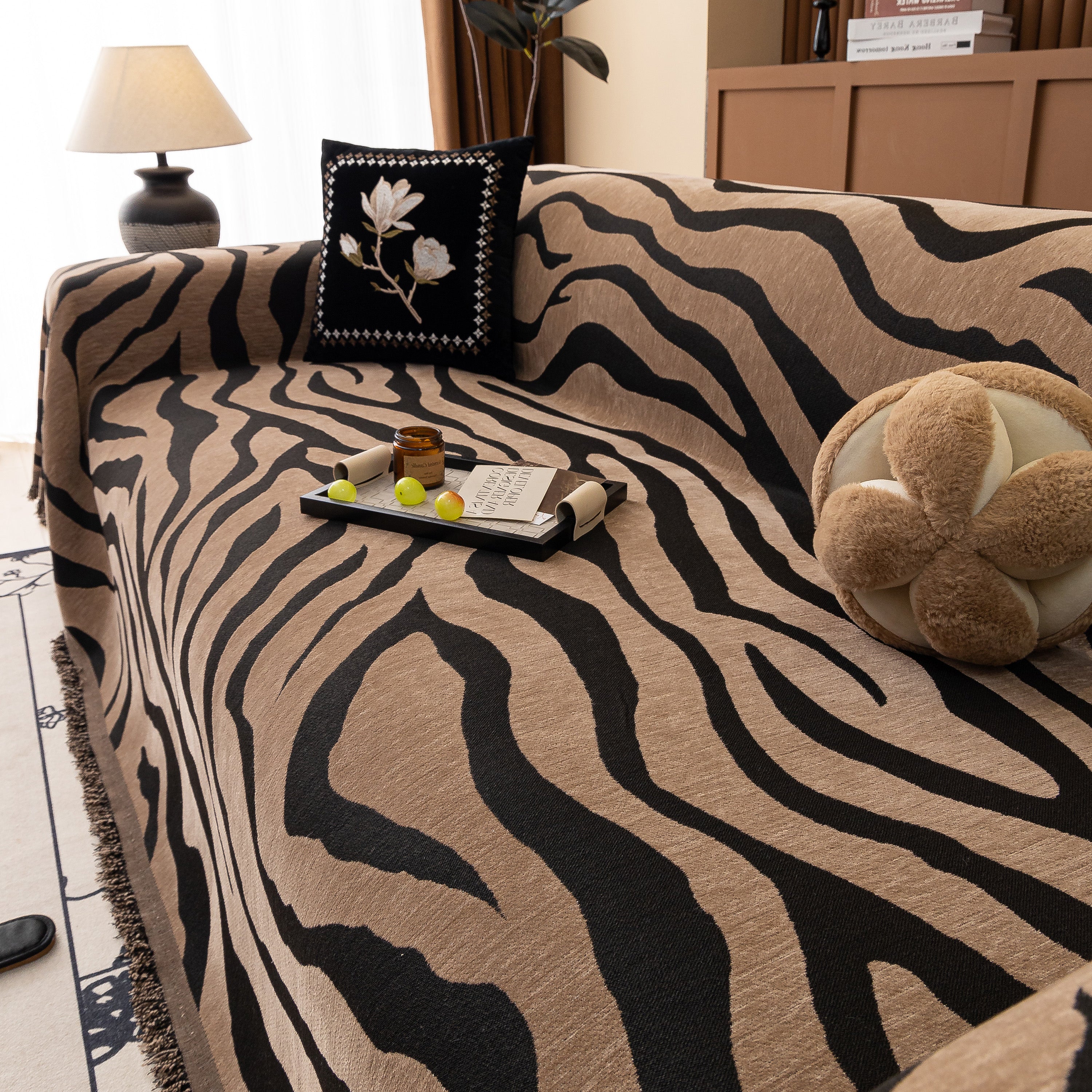 Zebra Striped Chenille Throw Sofa Cover Full-Cover Decorative Furniture Slipcover - Image 20