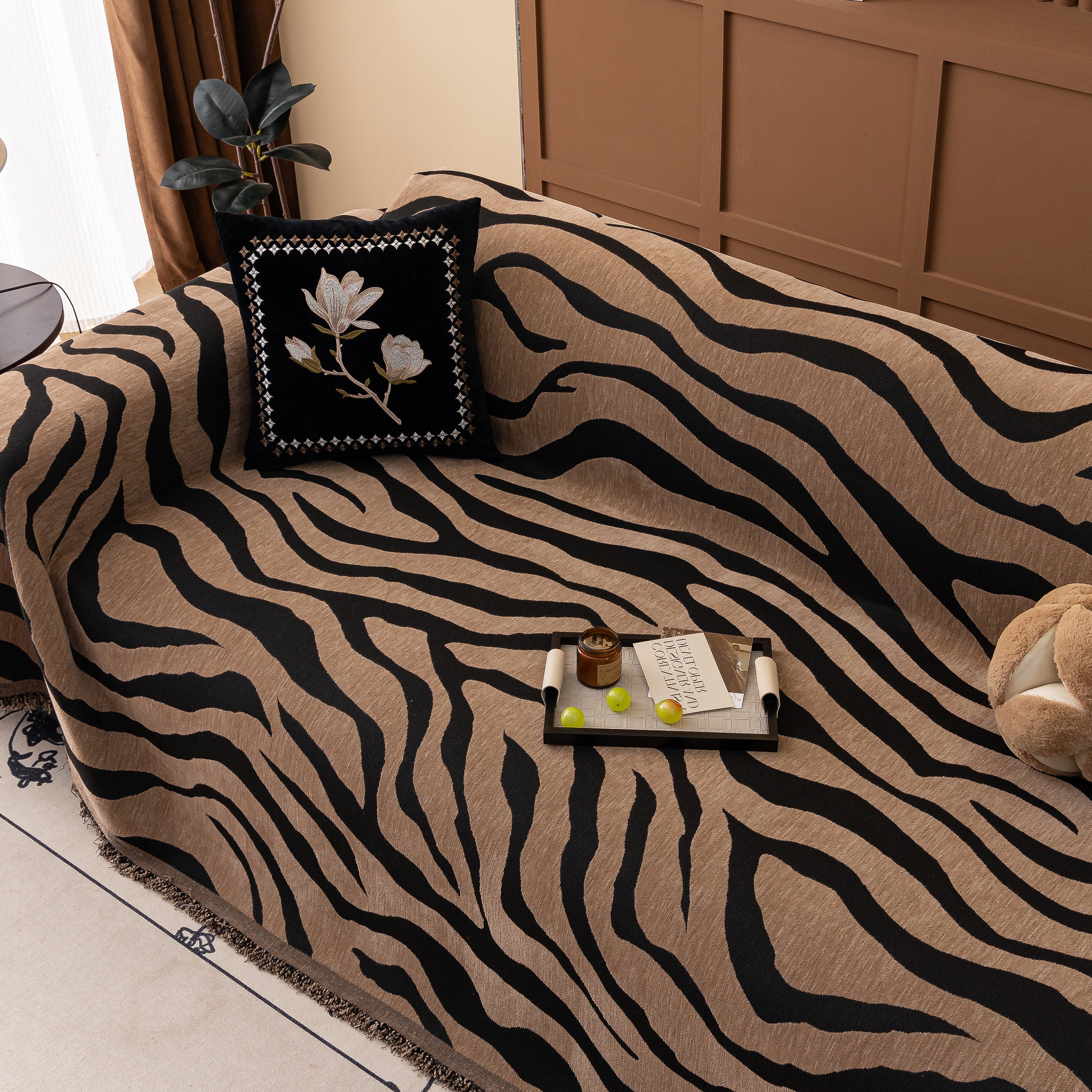 Zebra Striped Chenille Throw Sofa Cover Full-Cover Decorative Furniture Slipcover - Image 22