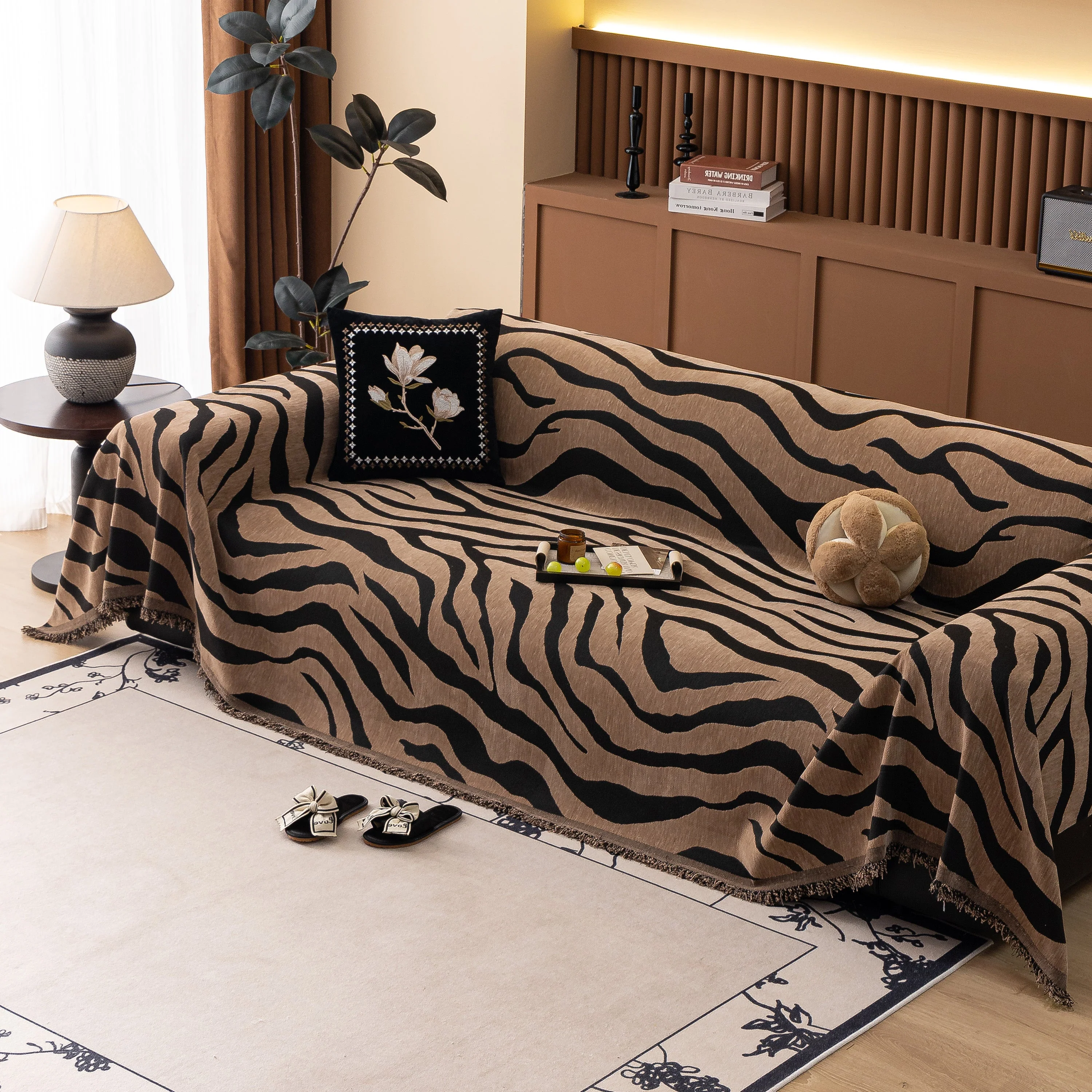 Zebra Striped Chenille Throw Sofa Cover Full-Cover Decorative Furniture Slipcover - Image 23