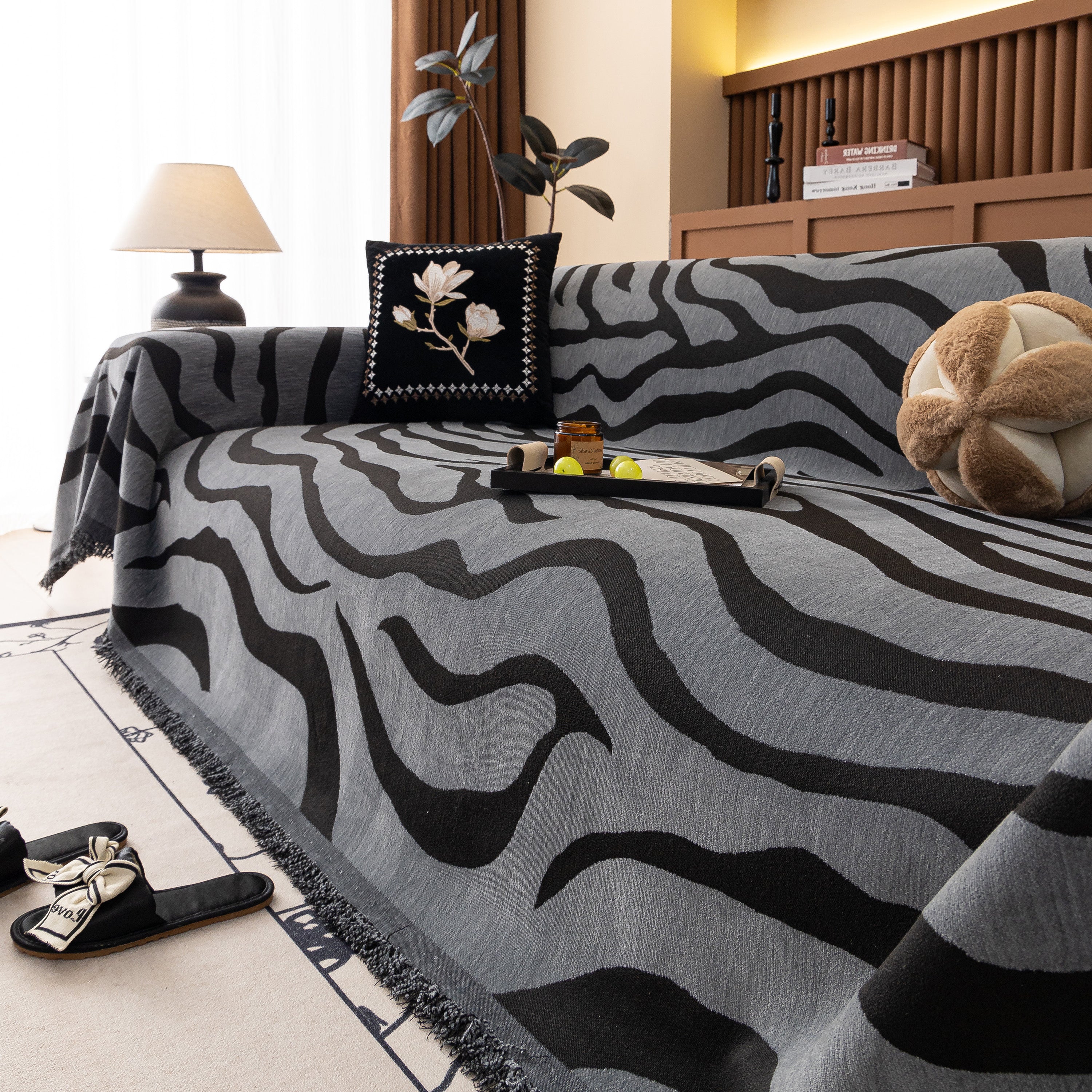 Zebra Striped Chenille Throw Sofa Cover Full-Cover Decorative Furniture Slipcover - Image 26