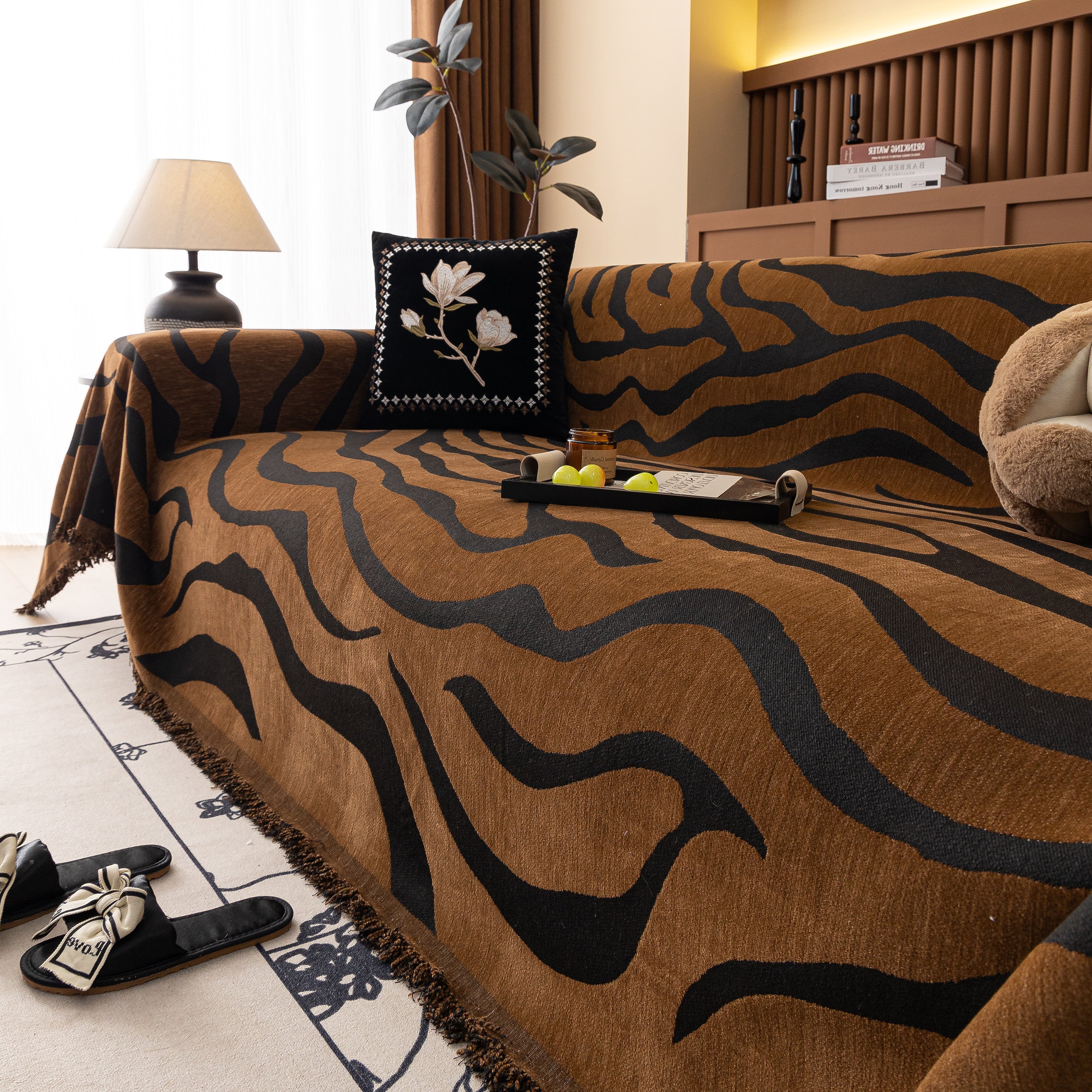 Zebra Striped Chenille Throw Sofa Cover Full-Cover Decorative Furniture Slipcover - Image 27