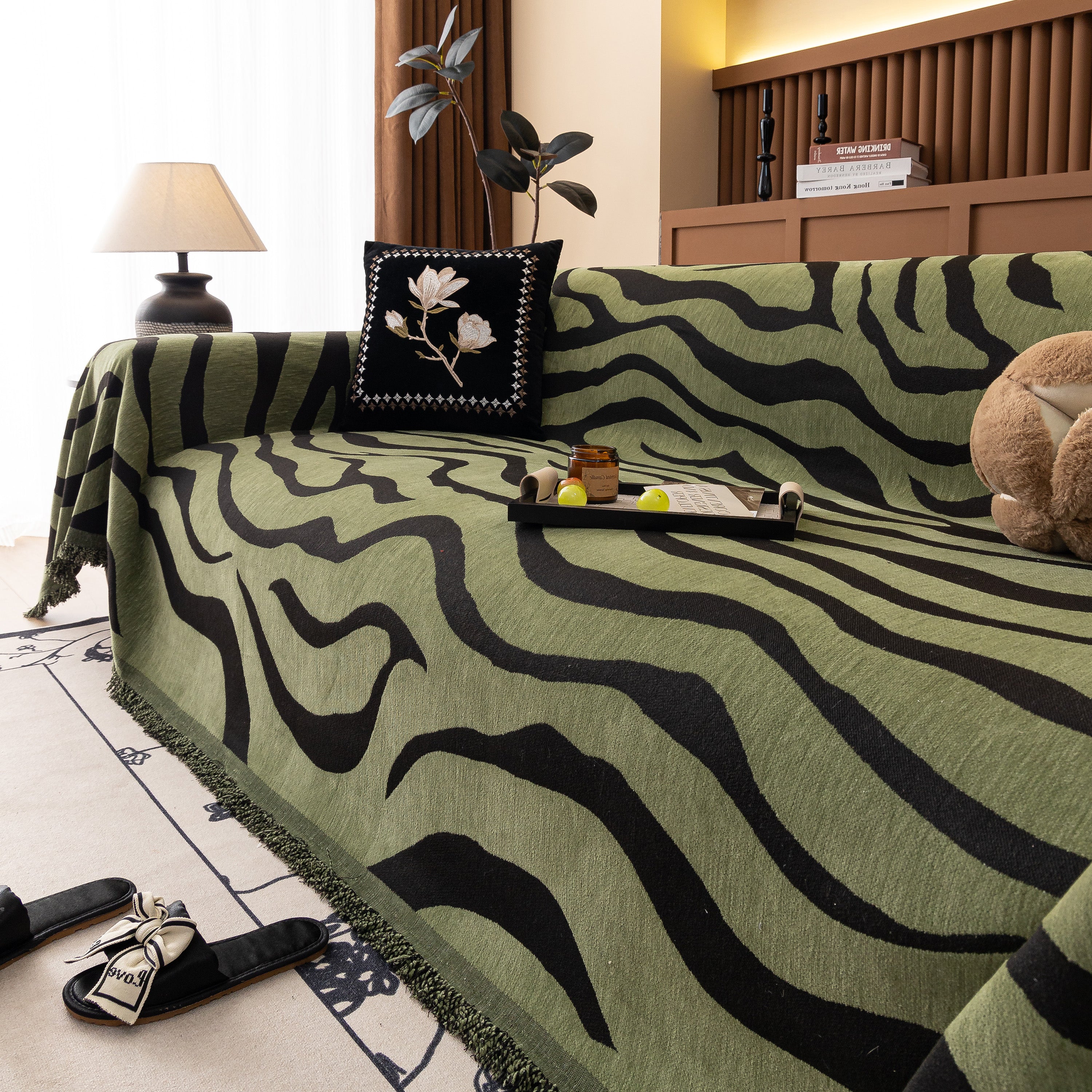 Zebra Striped Chenille Throw Sofa Cover Full-Cover Decorative Furniture Slipcover - Image 28
