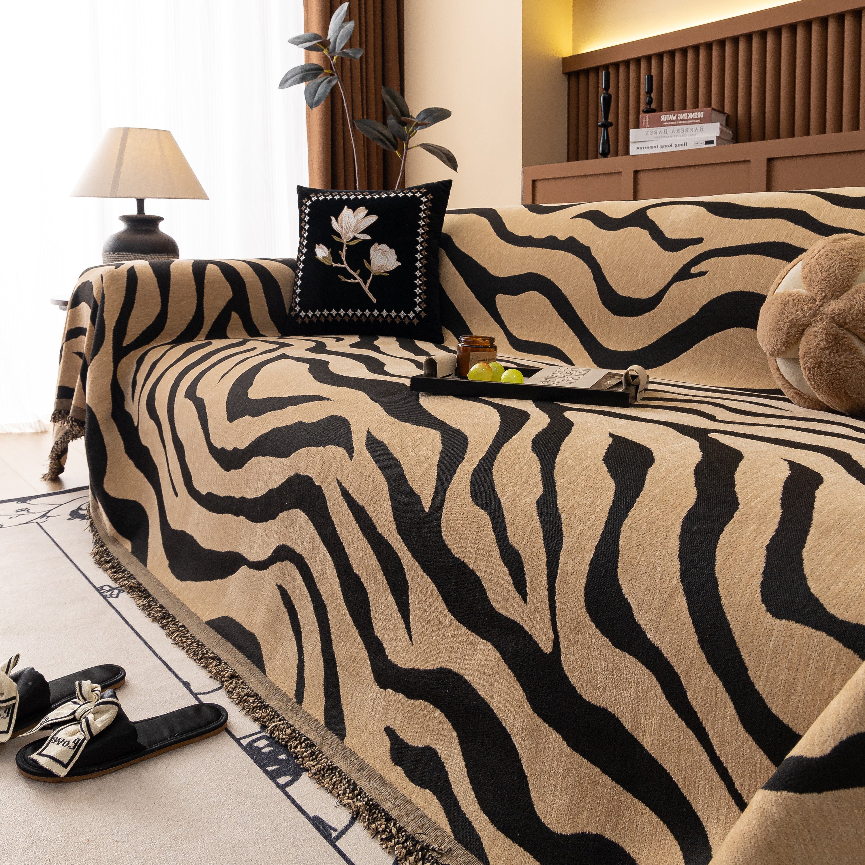 Zebra Striped Chenille Throw Sofa Cover Full-Cover Decorative Furniture Slipcover - Image 29