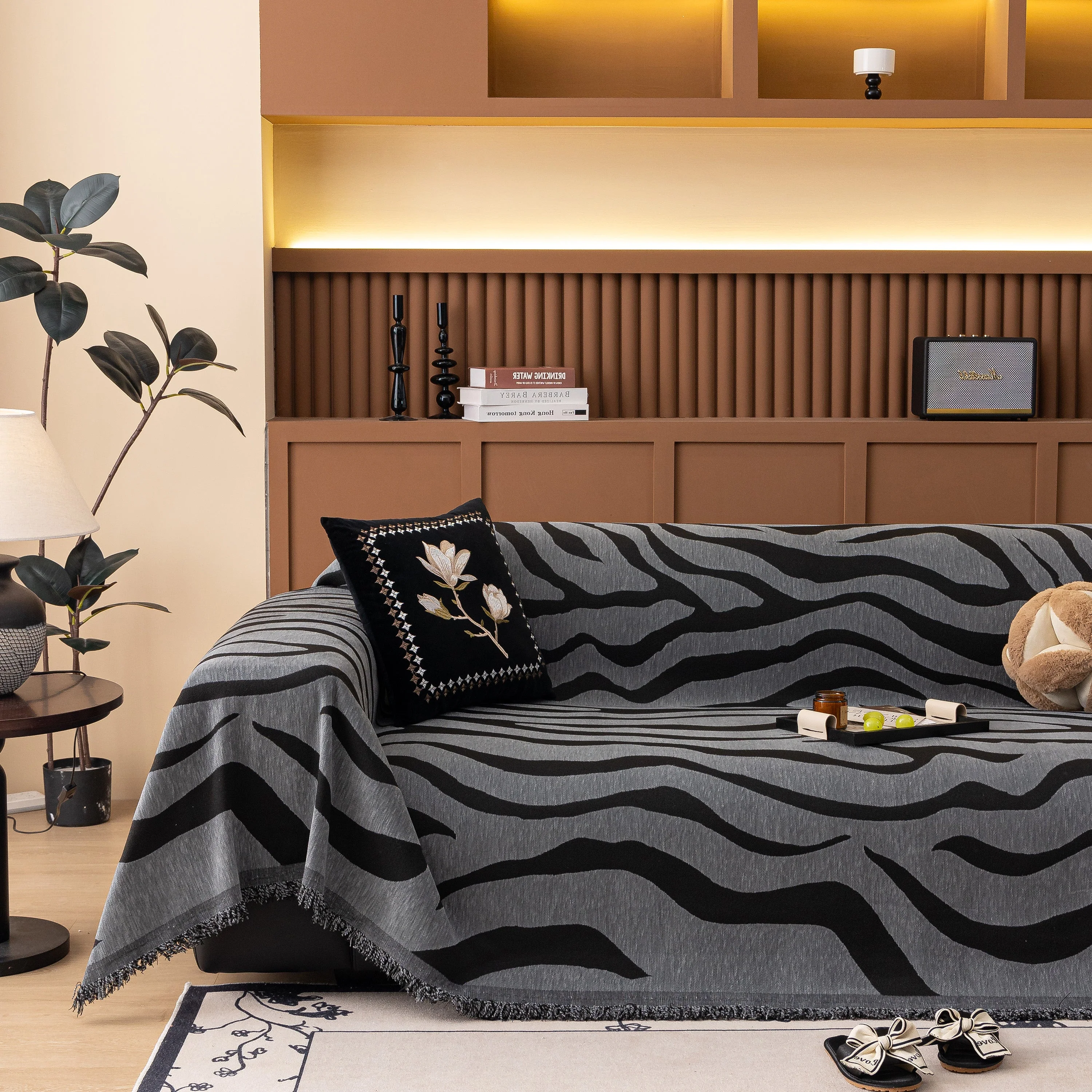 Zebra Striped Chenille Throw Sofa Cover Full-Cover Decorative Furniture Slipcover - Image 30