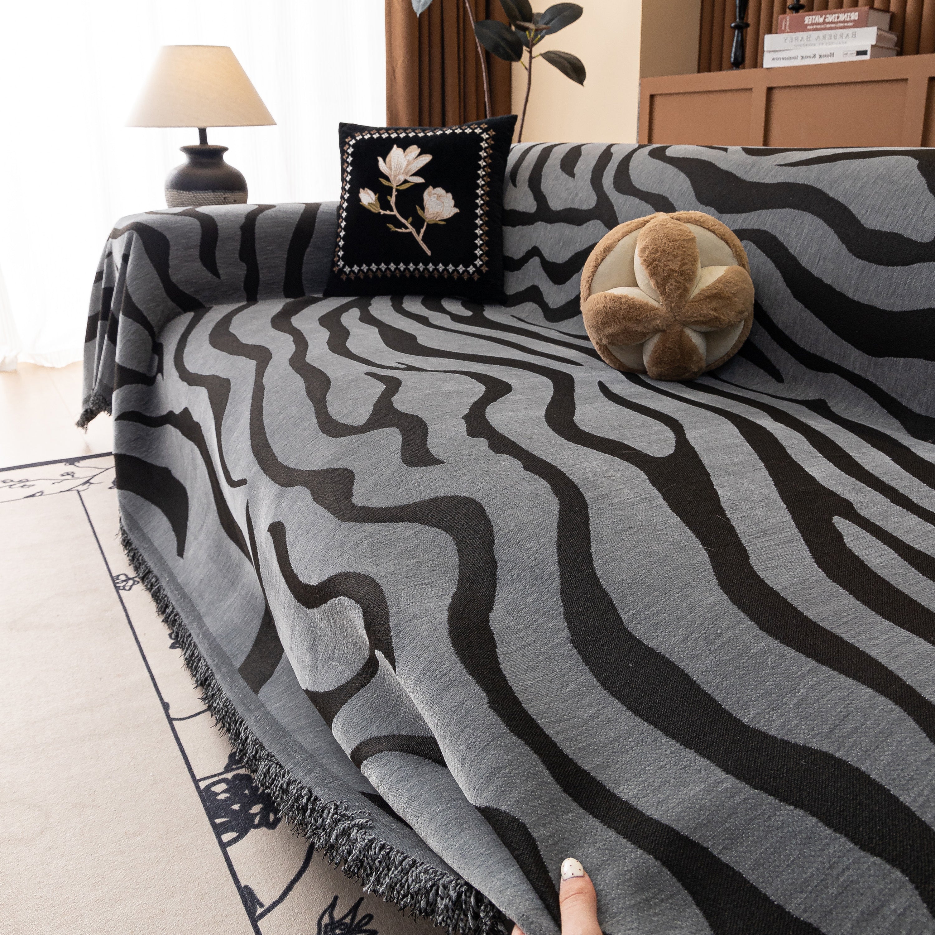 Zebra Striped Chenille Throw Sofa Cover Full-Cover Decorative Furniture Slipcover - Image 32