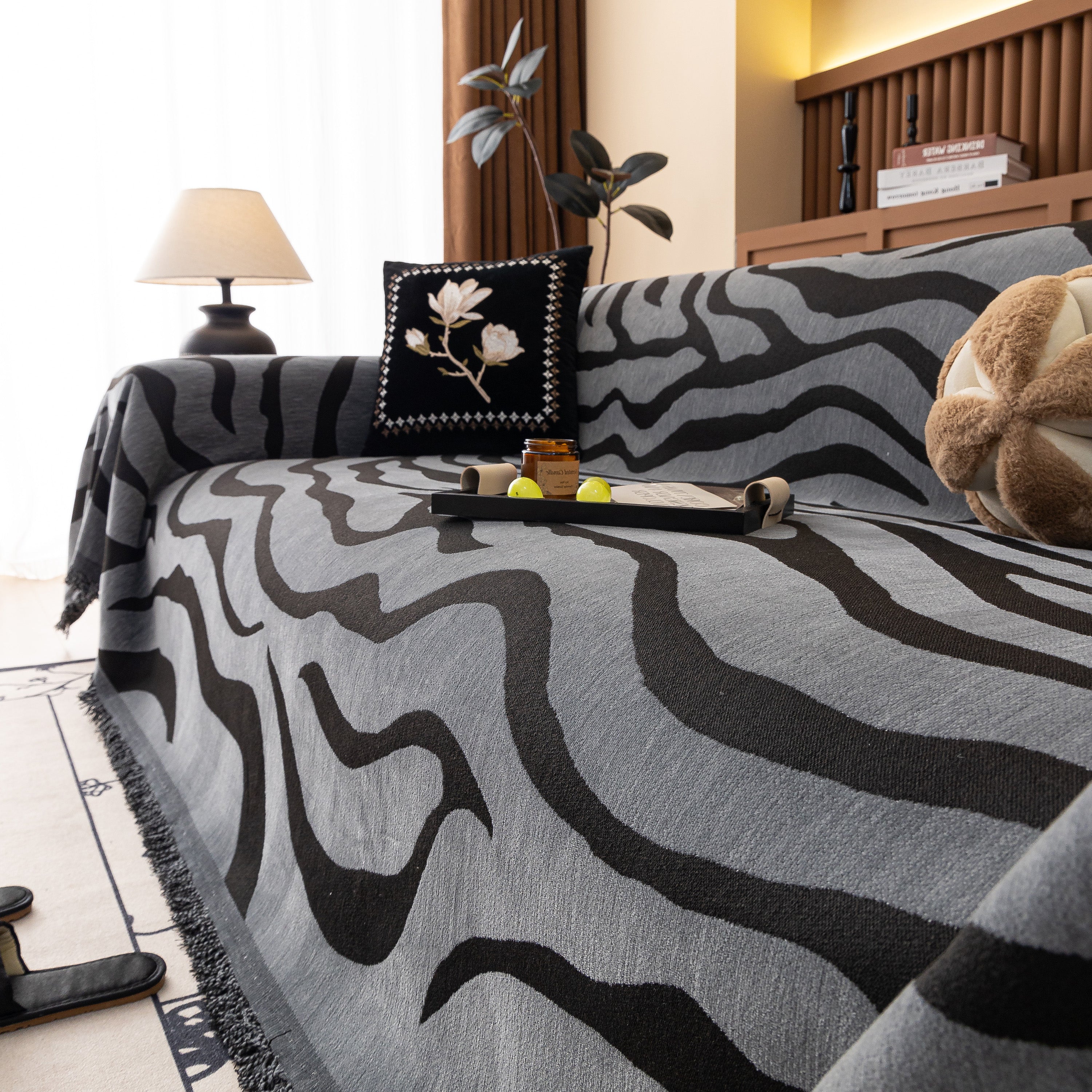 Zebra Striped Chenille Throw Sofa Cover Full-Cover Decorative Furniture Slipcover - Image 37