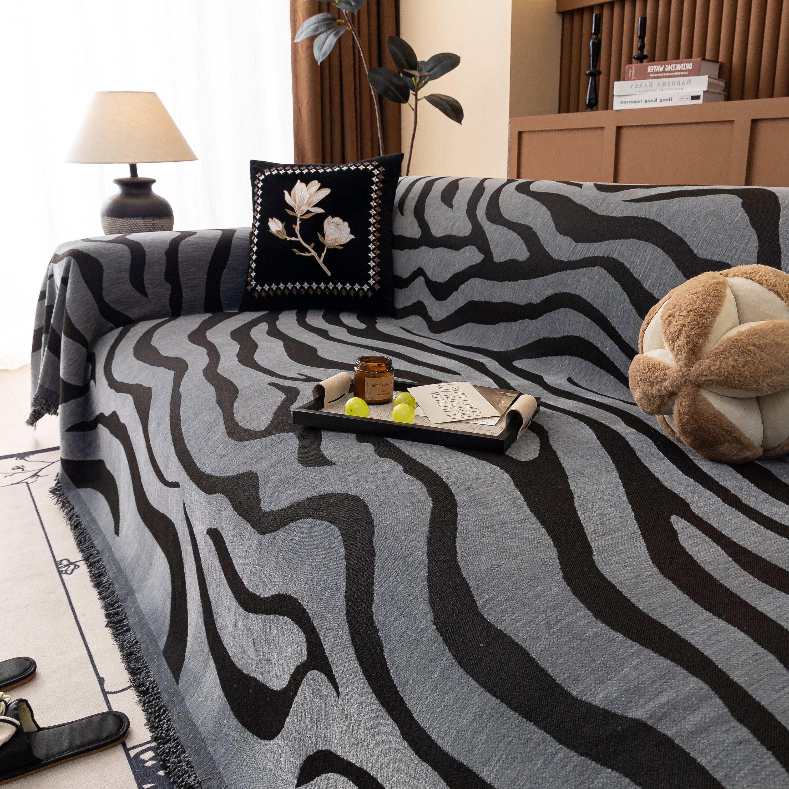 Zebra Striped Chenille Throw Sofa Cover Full-Cover Decorative Furniture Slipcover - Image 38