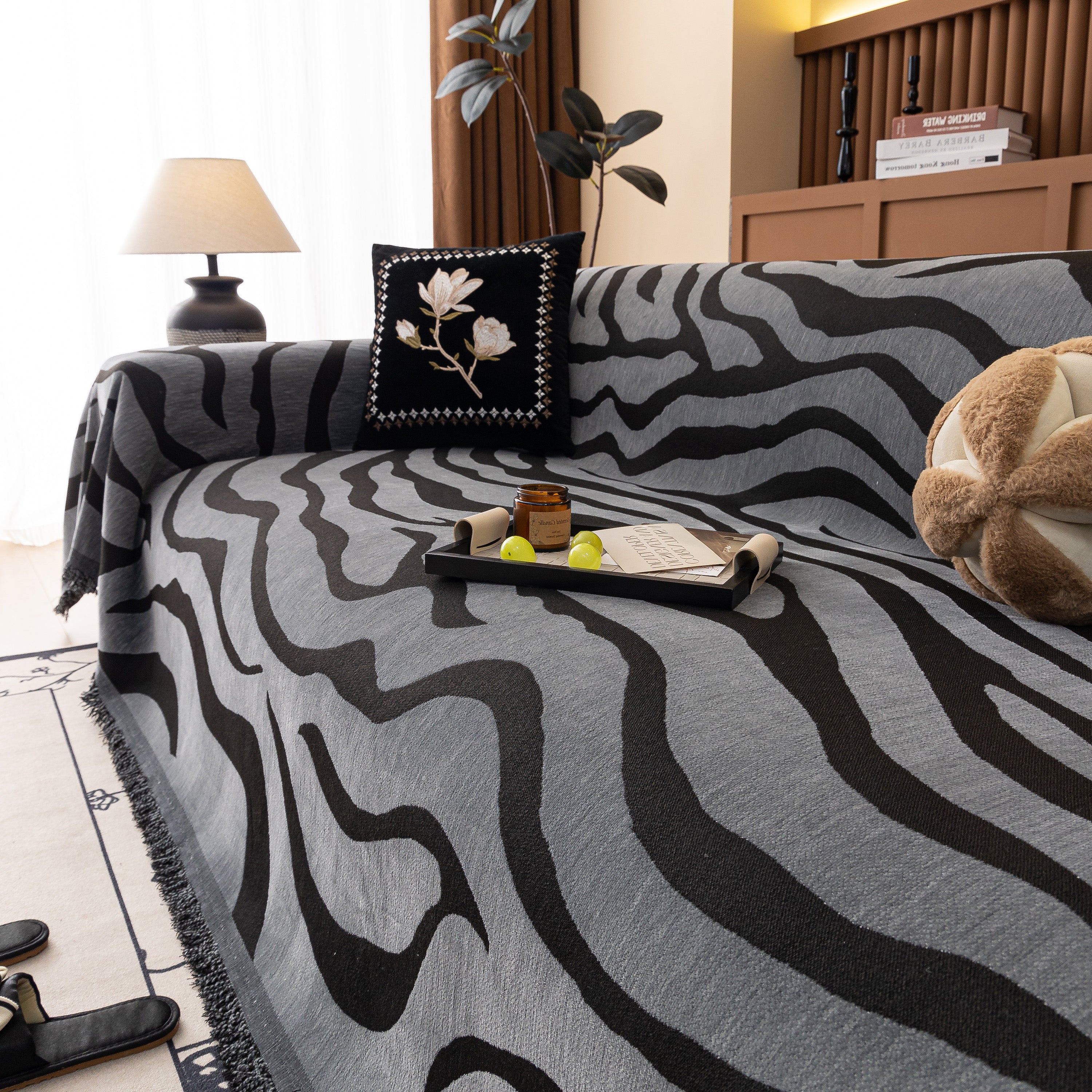Zebra Striped Chenille Throw Sofa Cover Full-Cover Decorative Furniture Slipcover - Image 39